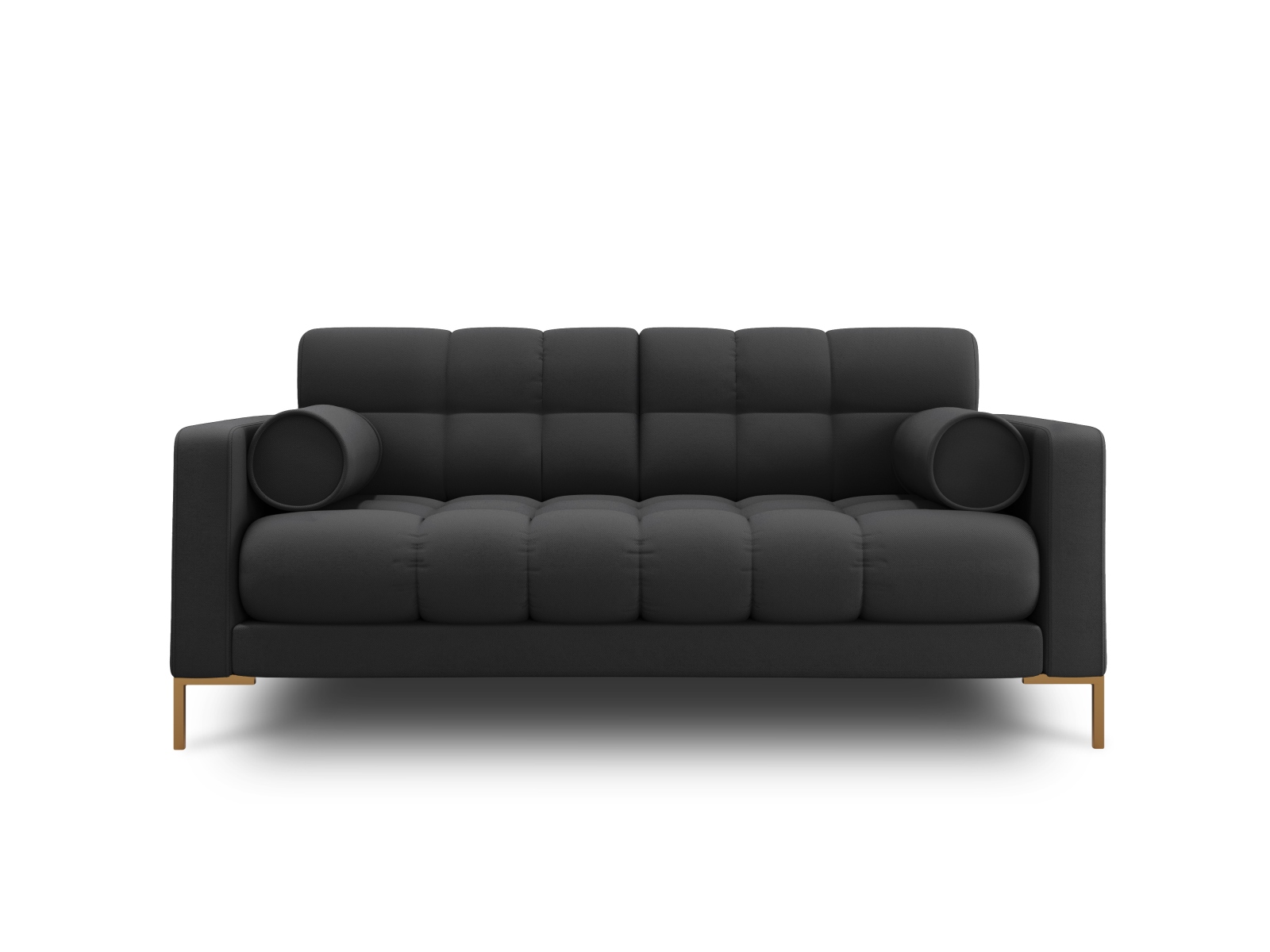 Cosmopolitan Design Sofa Bali 2-Sitzer Strukturierter Stoff Neve Dunkelgrau Beine Gold