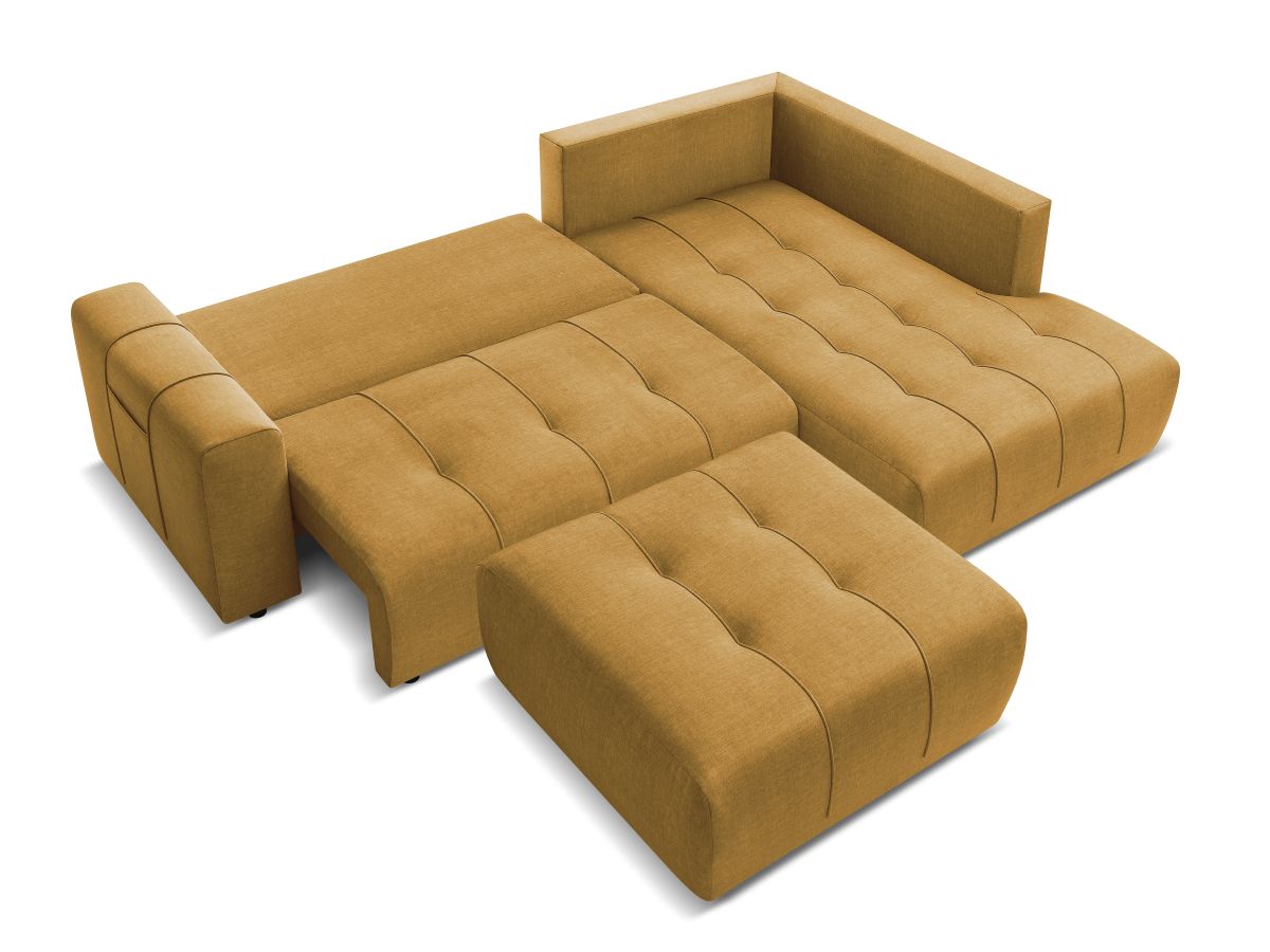 Bobochic Arsene Ecksofa mit Schlaffunktion und Bettkasten und Pouf 277 × 200 cm Samt Gelb Ecke rechts