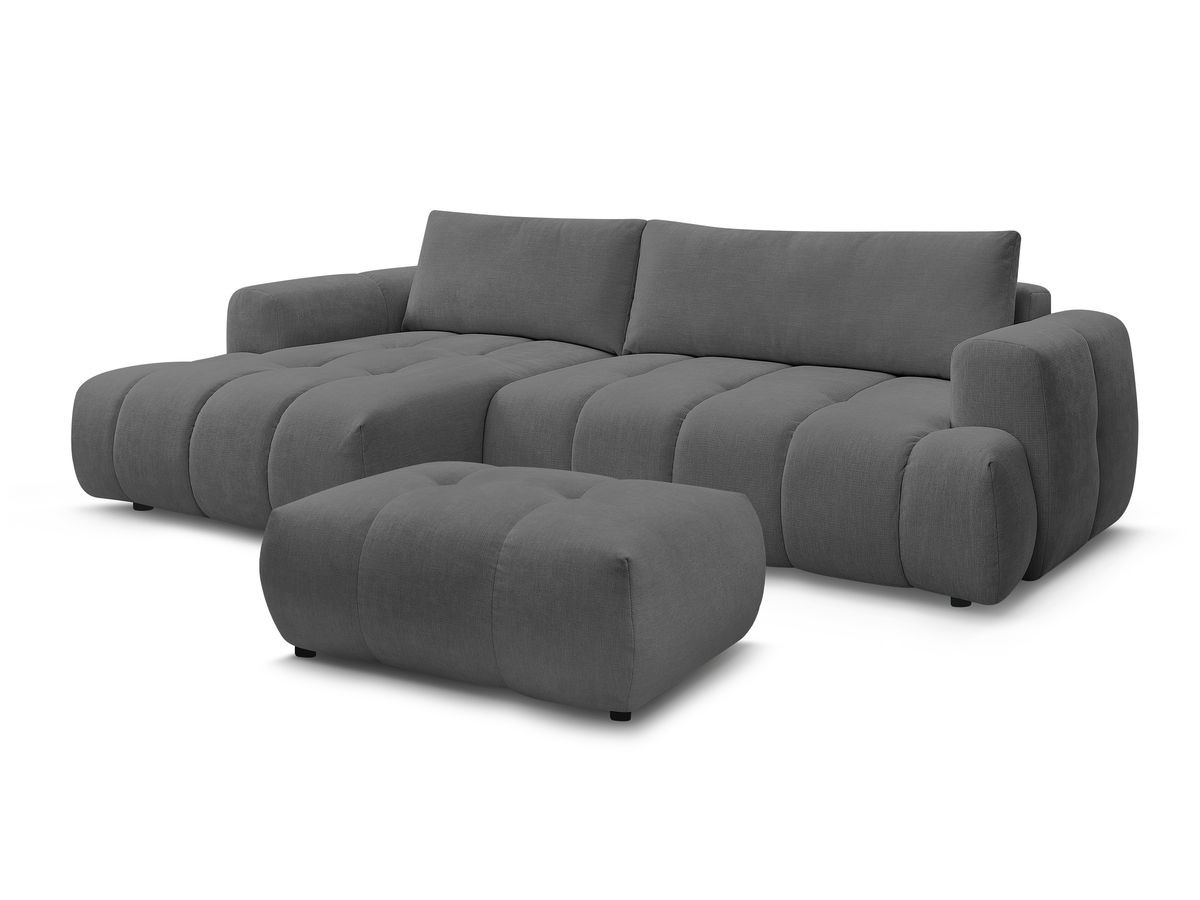 Bobochic Fuji Ecksofa mit Schlaffunktion und Bettkasten und Pouf 292 × 160 cm Stoff Dunkelgrau Ecke links