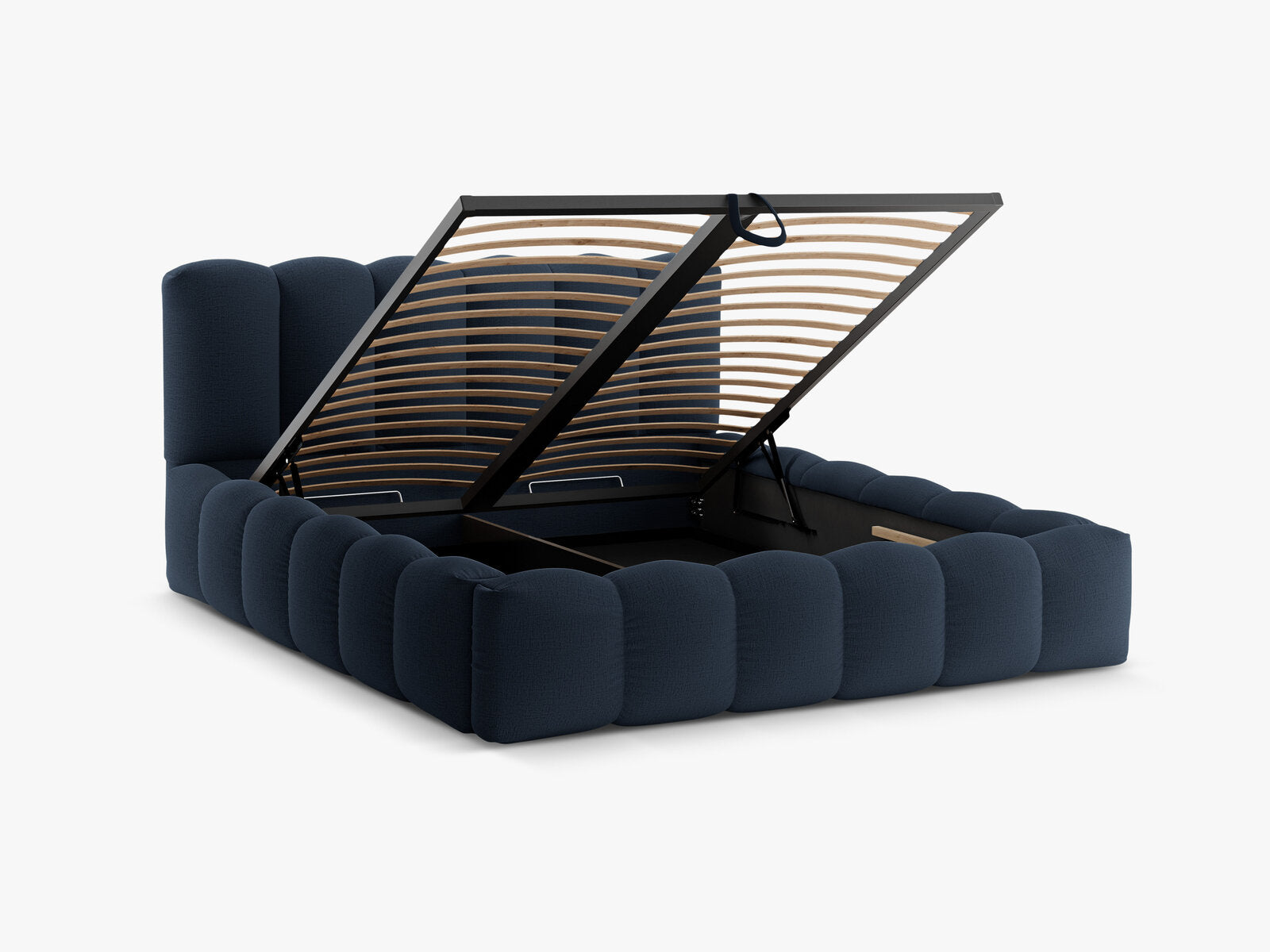Micadoni Stauraumbett mit Kopfteil Lupine Strukturierter Stoff Moly Königsblau 140x200