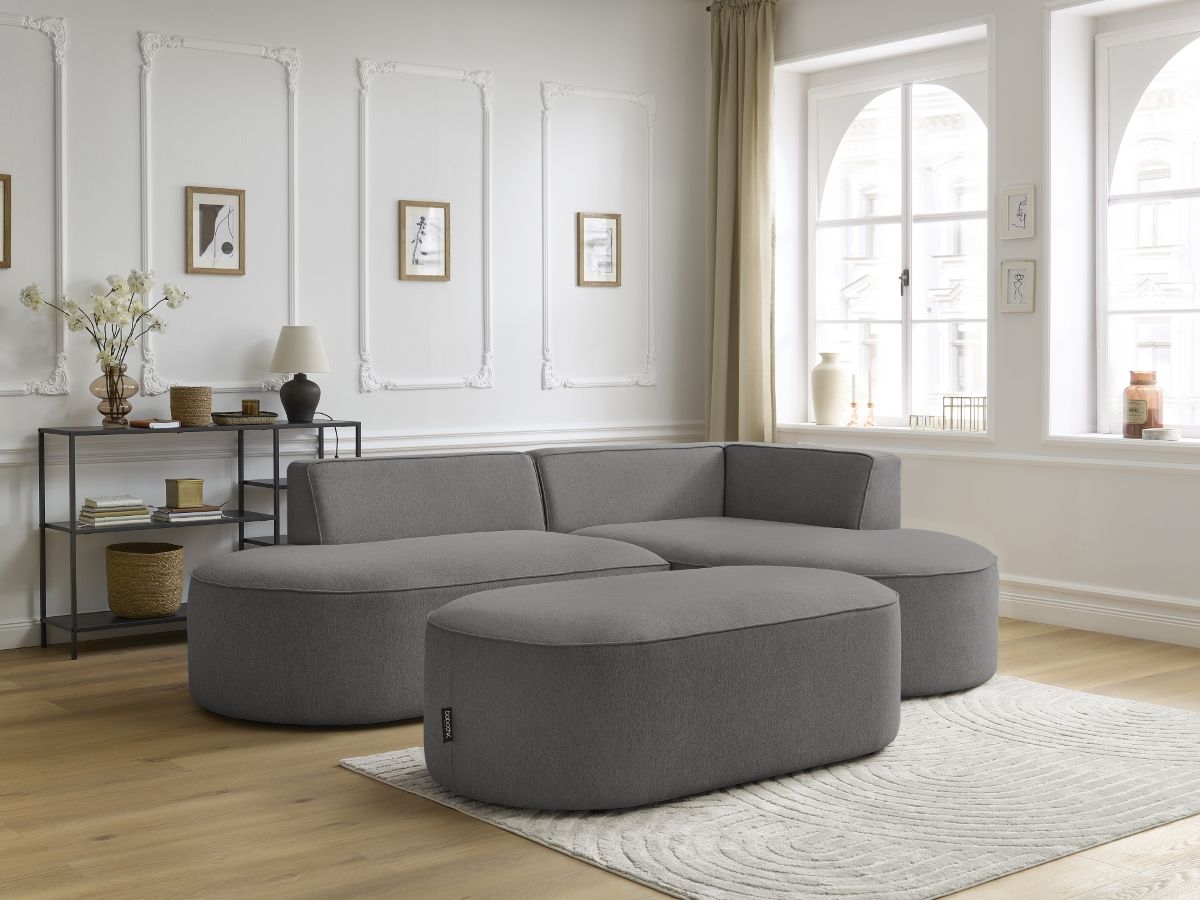 Bobochic Rousseau Ecksofa mit Pouf Melange-Stoff Dunkelgrau Ecke rechts