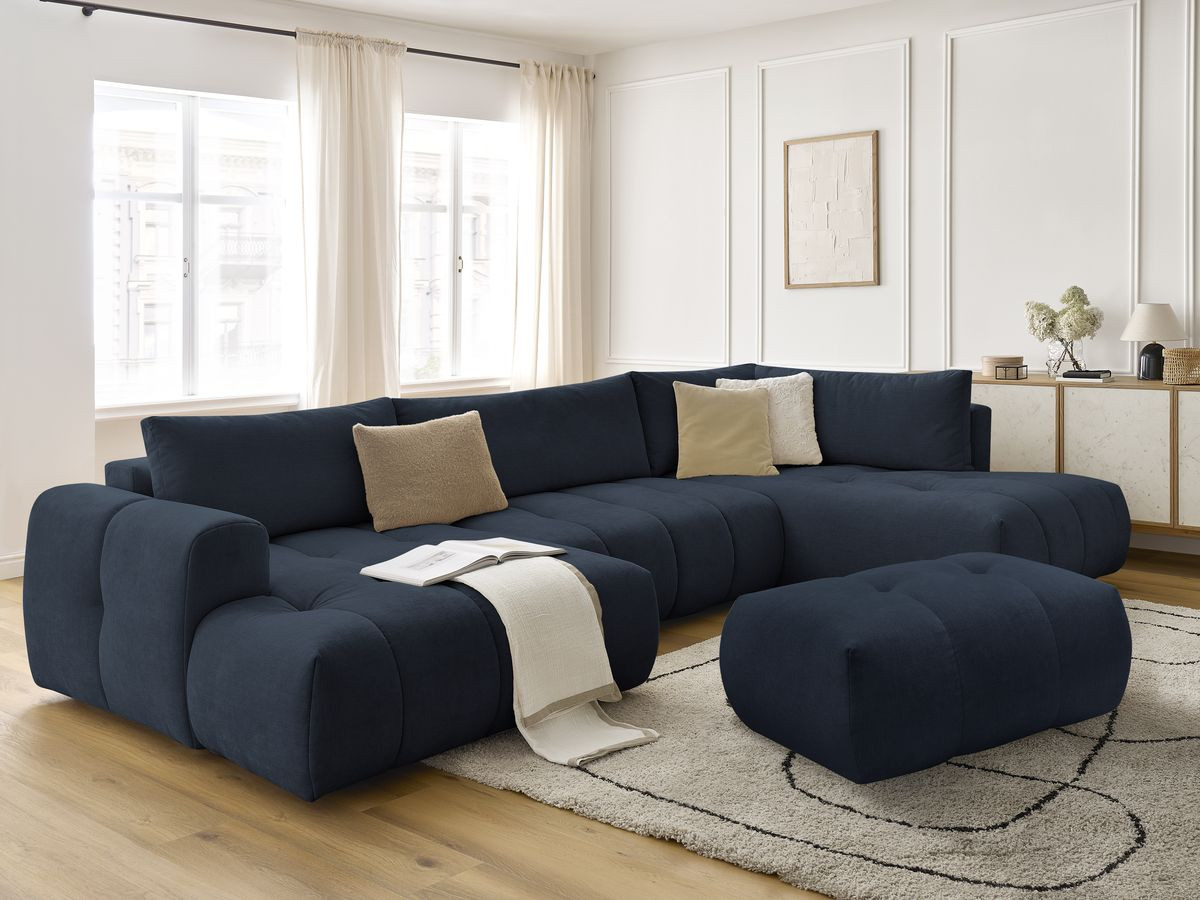 Bobochic Fuji Wohnlandschaft mit Pouf Stoff Dunkelblau Ecke links