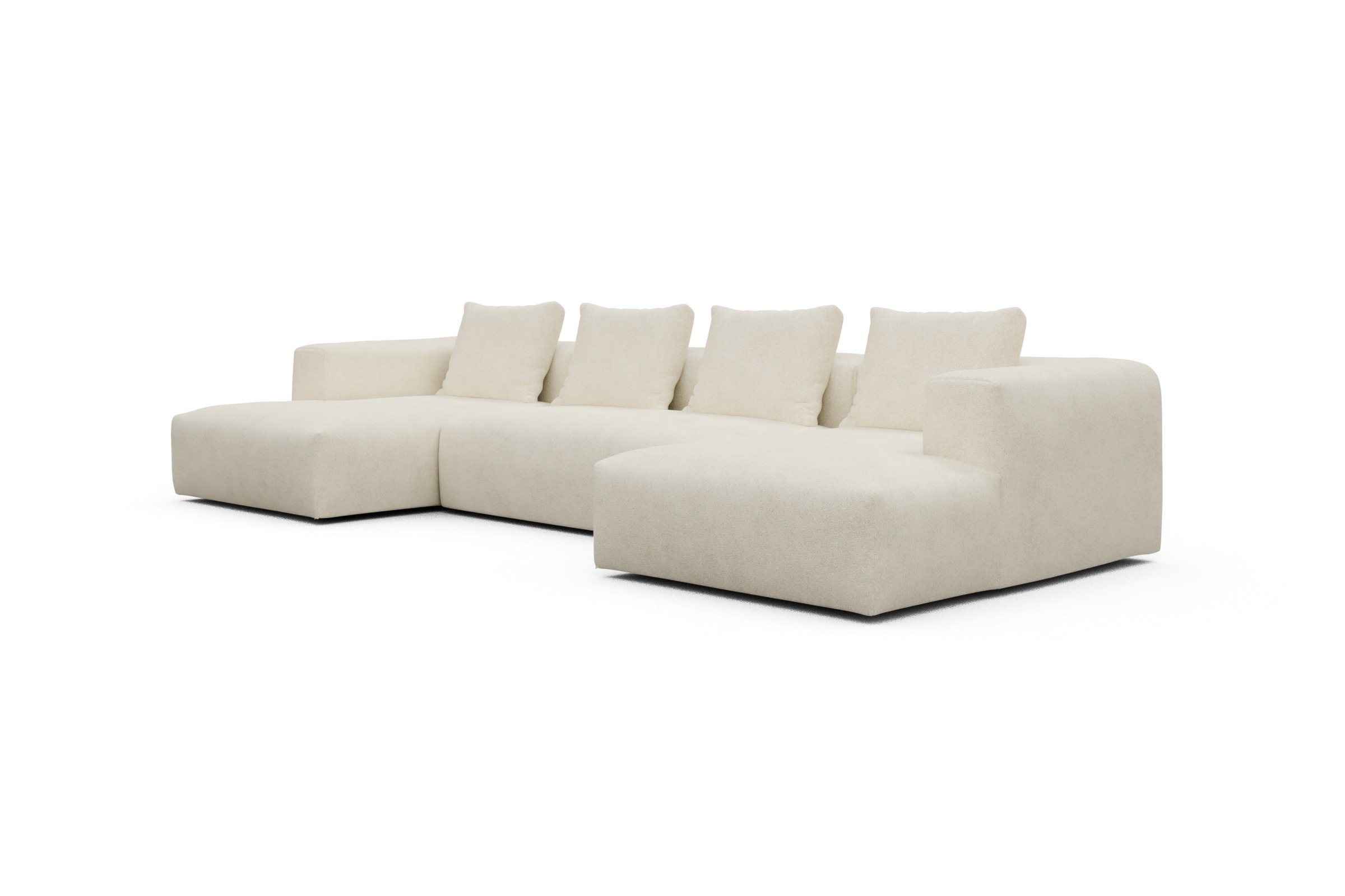 Wohnlandschaft Fred mit 2-Sitzer und Chaiselongue beidseitig Boucle-Off-White