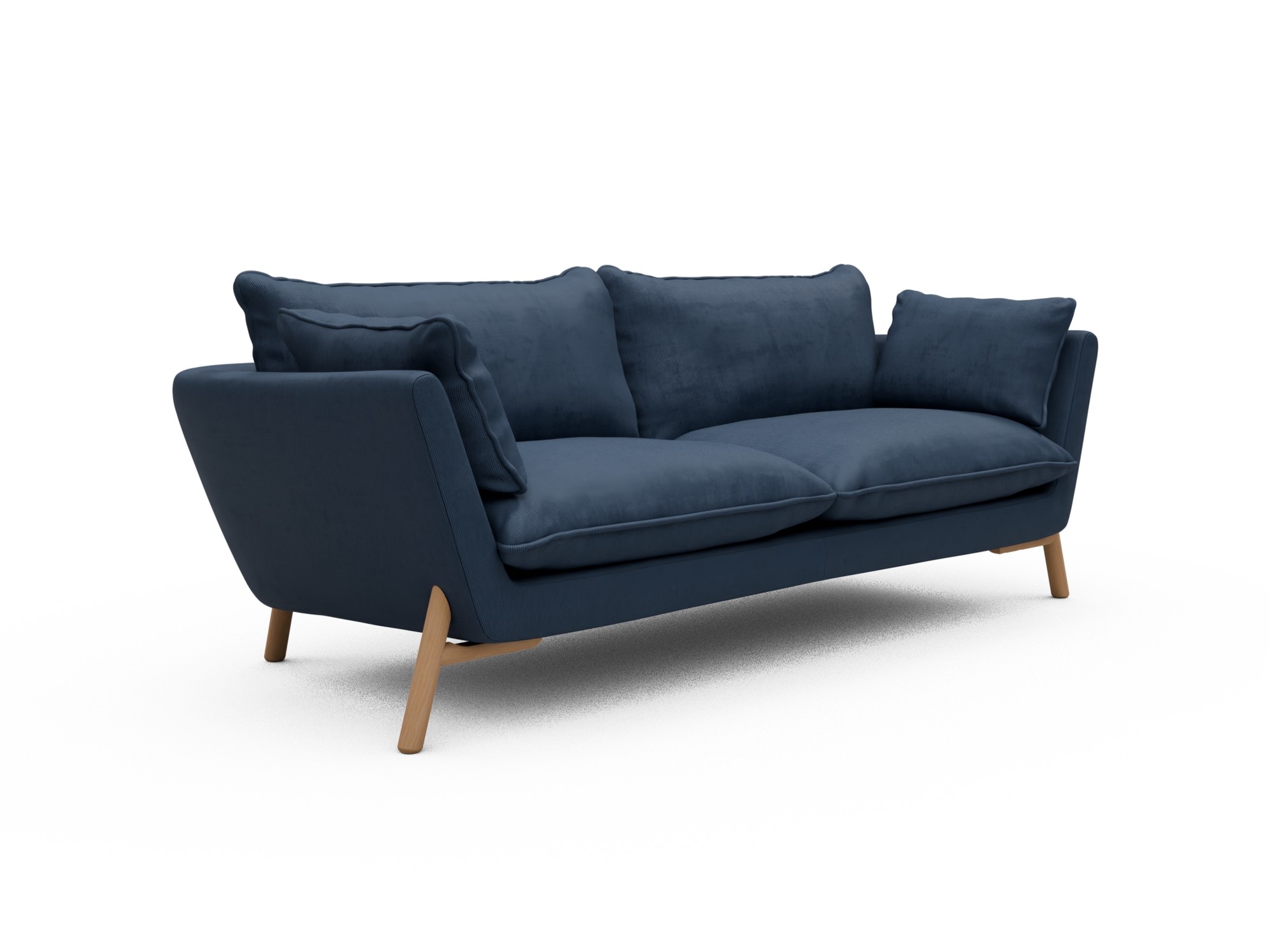 Skandi Home Sofa Emil Soft 3-Sitzer Beinfarbe Eiche Natur Cordufine-Royal-Blue moebelfaktor