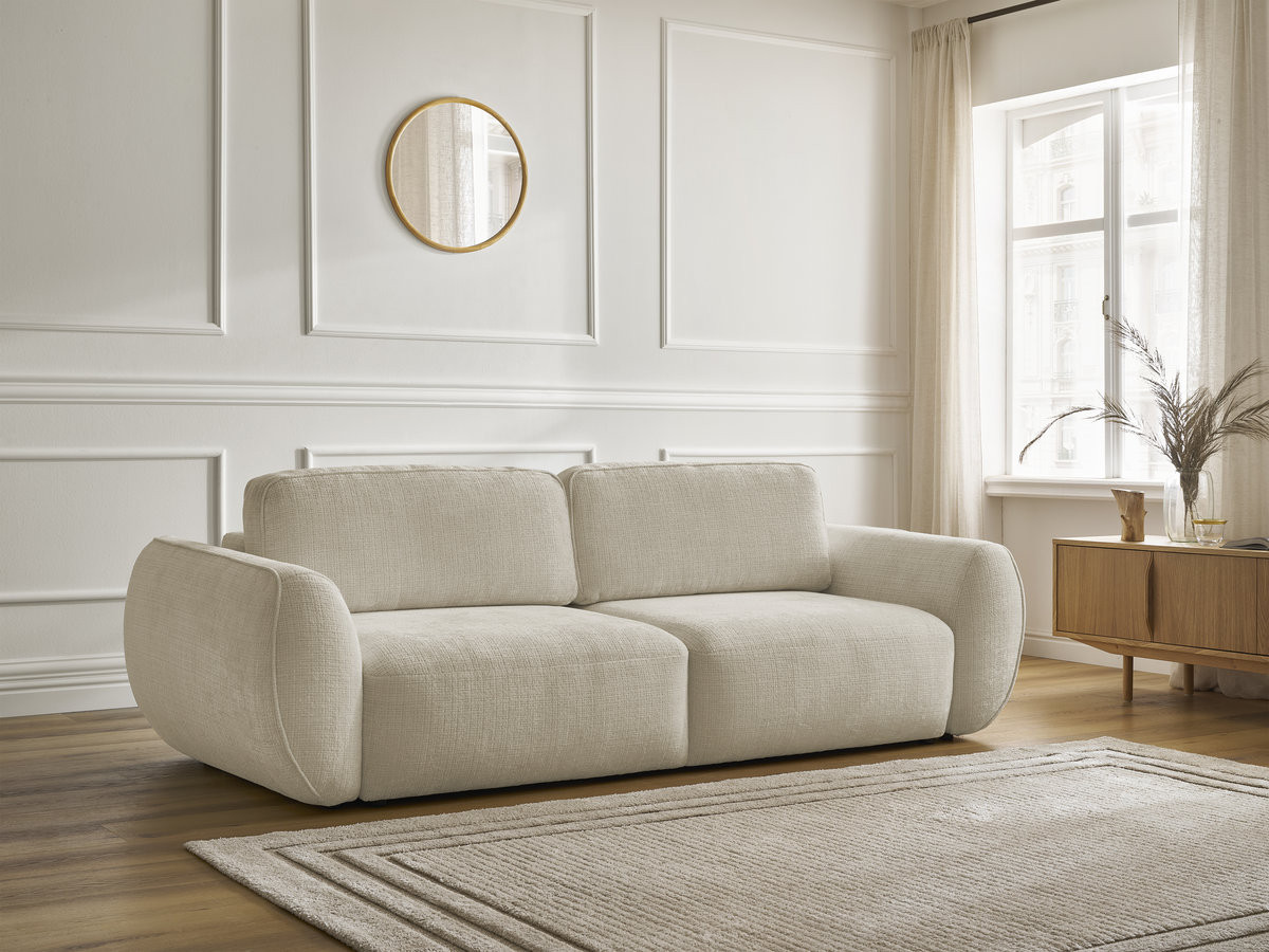 Bobochic Denise Schlafsofa 3-Sitzer mit Bettkasten Strukturstoff Beige