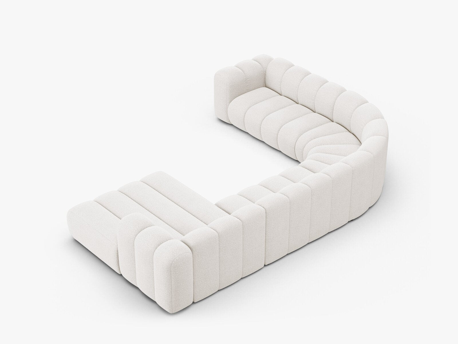Micadoni Modulares Panorama Ecksofa Lupine 6-Sitzer Links Boucle Baloo Weiß