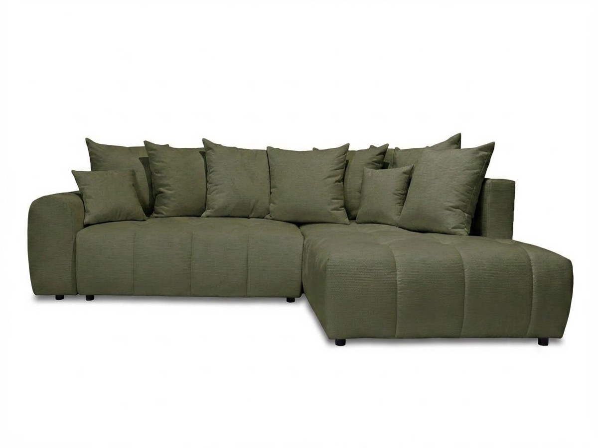 Bobochic Roxelane Ecksofa mit Schlaffunktion und Bettkasten Melange-Stoff Grün Ecke rechts