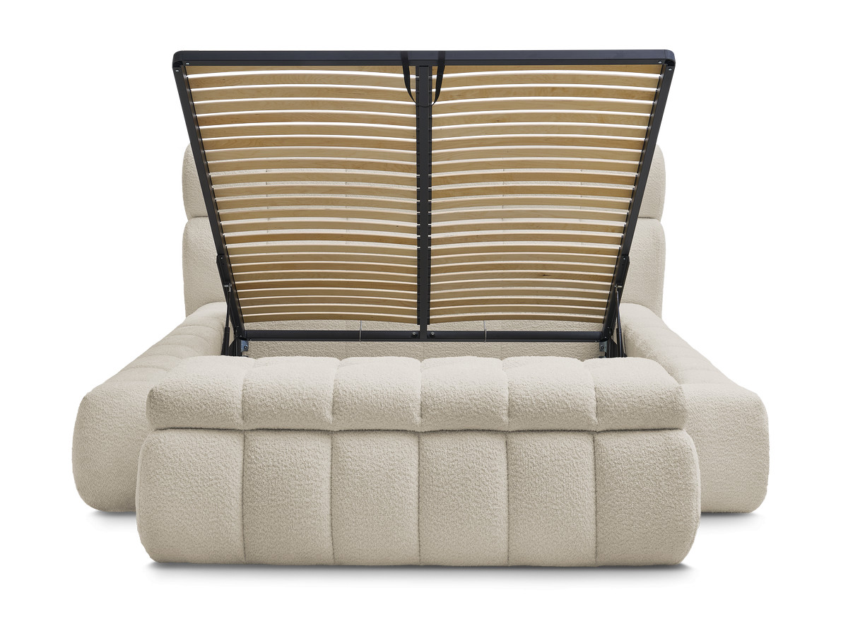 Bobochic Mont-blanc Polsterbett mit Bettkasten mit Bettbank Bouclé-Stoff Beige, Liegefläche 140 × 190 cm