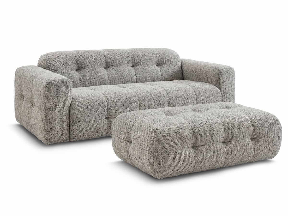 Bobochic Laura Sofa 3-Sitzer mit großem Pouf Melange-Stoff Taupe