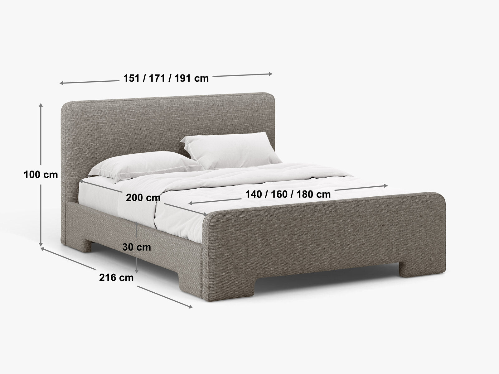 Micadoni Eda Bett mit Kopfteil Strukturierter Stoff Bjorn Minze 180x200