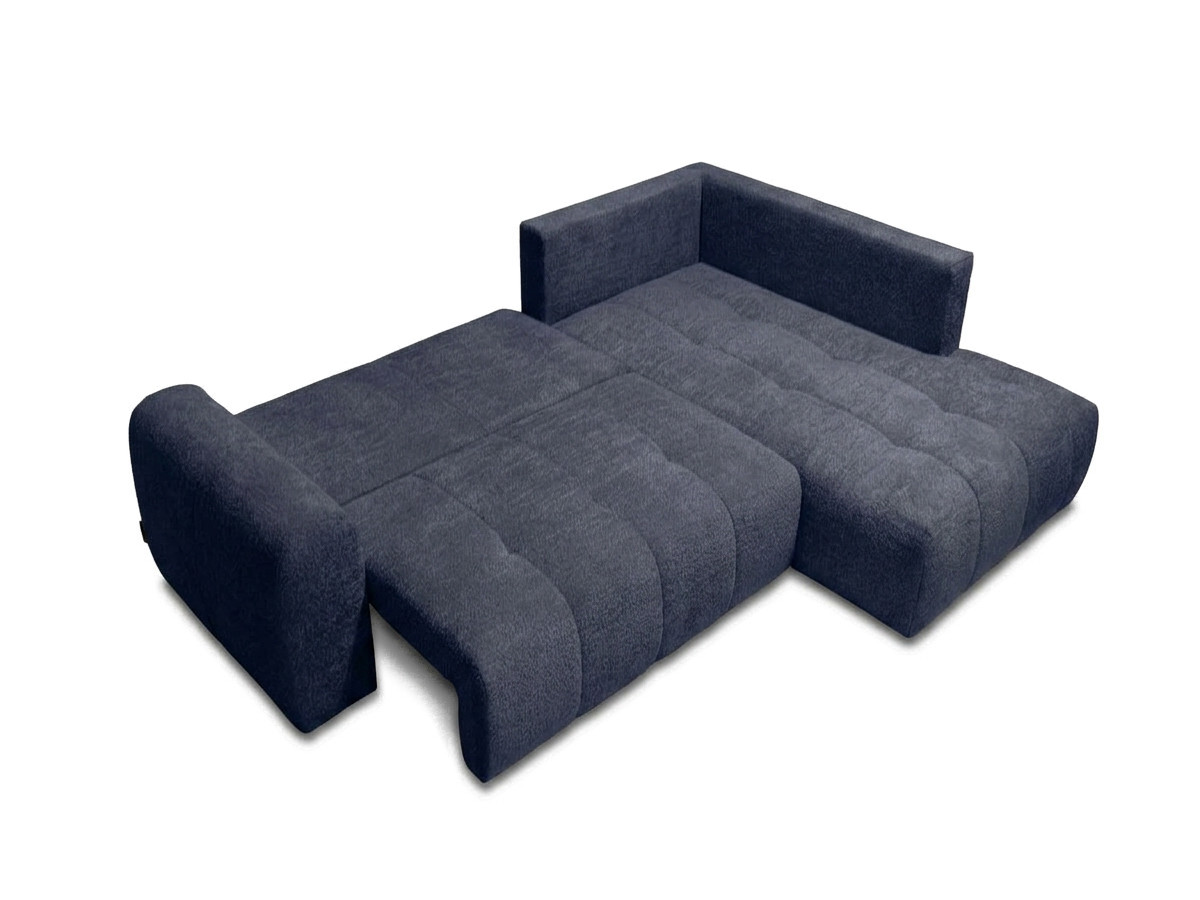 Bobochic Roxelane Ecksofa mit Schlaffunktion und Bettkasten Bouclé-Stoff Dunkelblau Ecke rechts