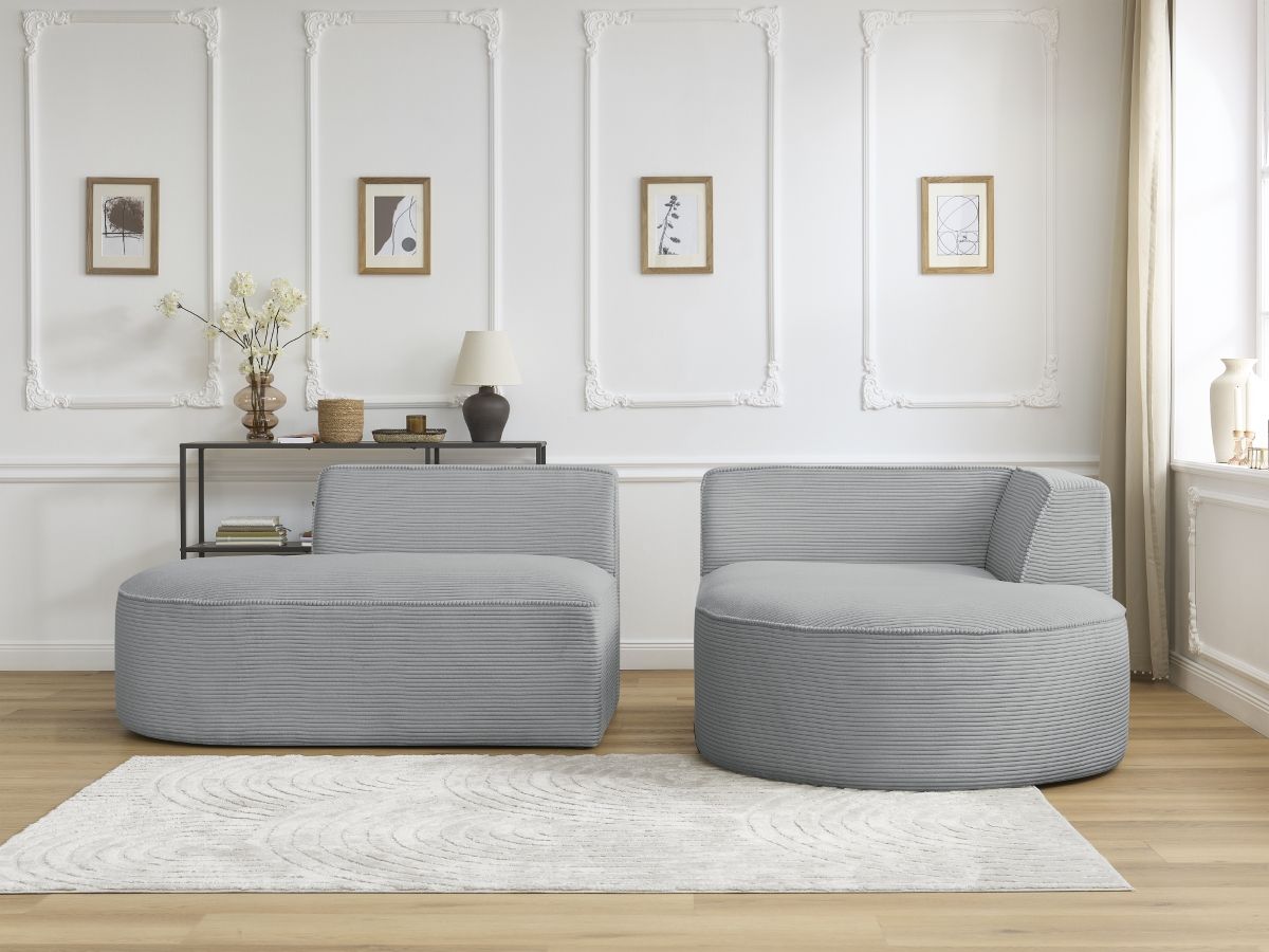 Bobochic Rousseau Ecksofa Cordsamt Hellgrau Ecke rechts