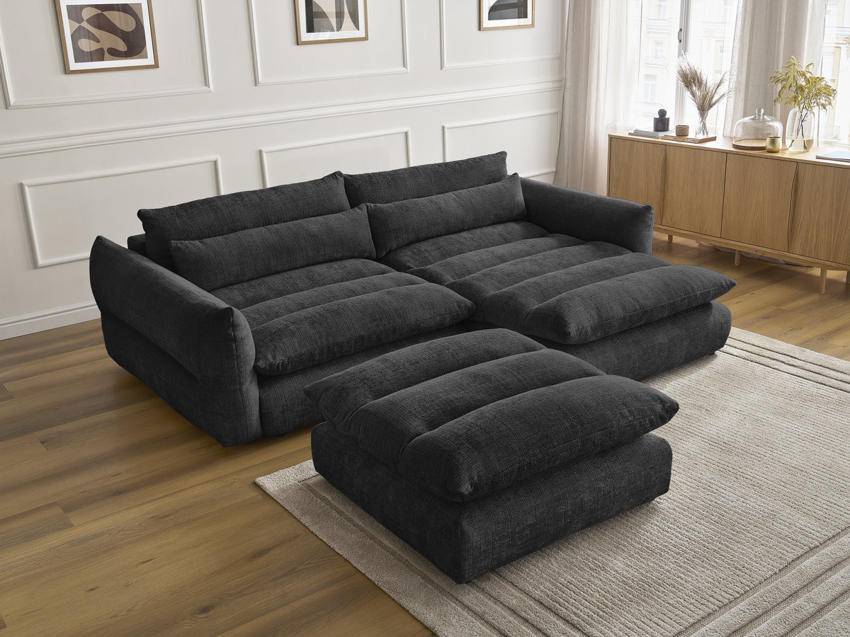 Bobochic Neil Ecksofa mit Pouf Strukturstoff Schwarz Ecke rechts