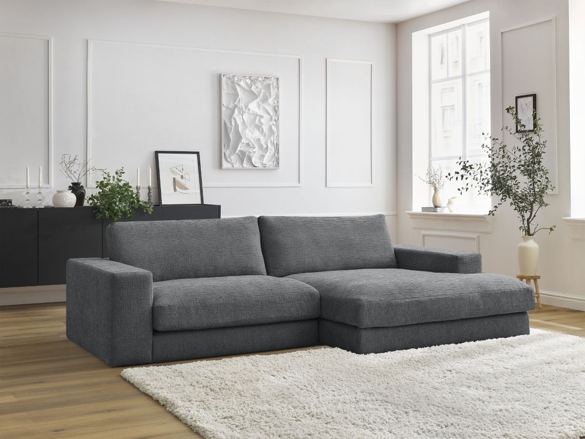 Bobochic Leonard Ecksofa 234 × 159 cm Strukturstoff Dunkelgrau Ecke rechts