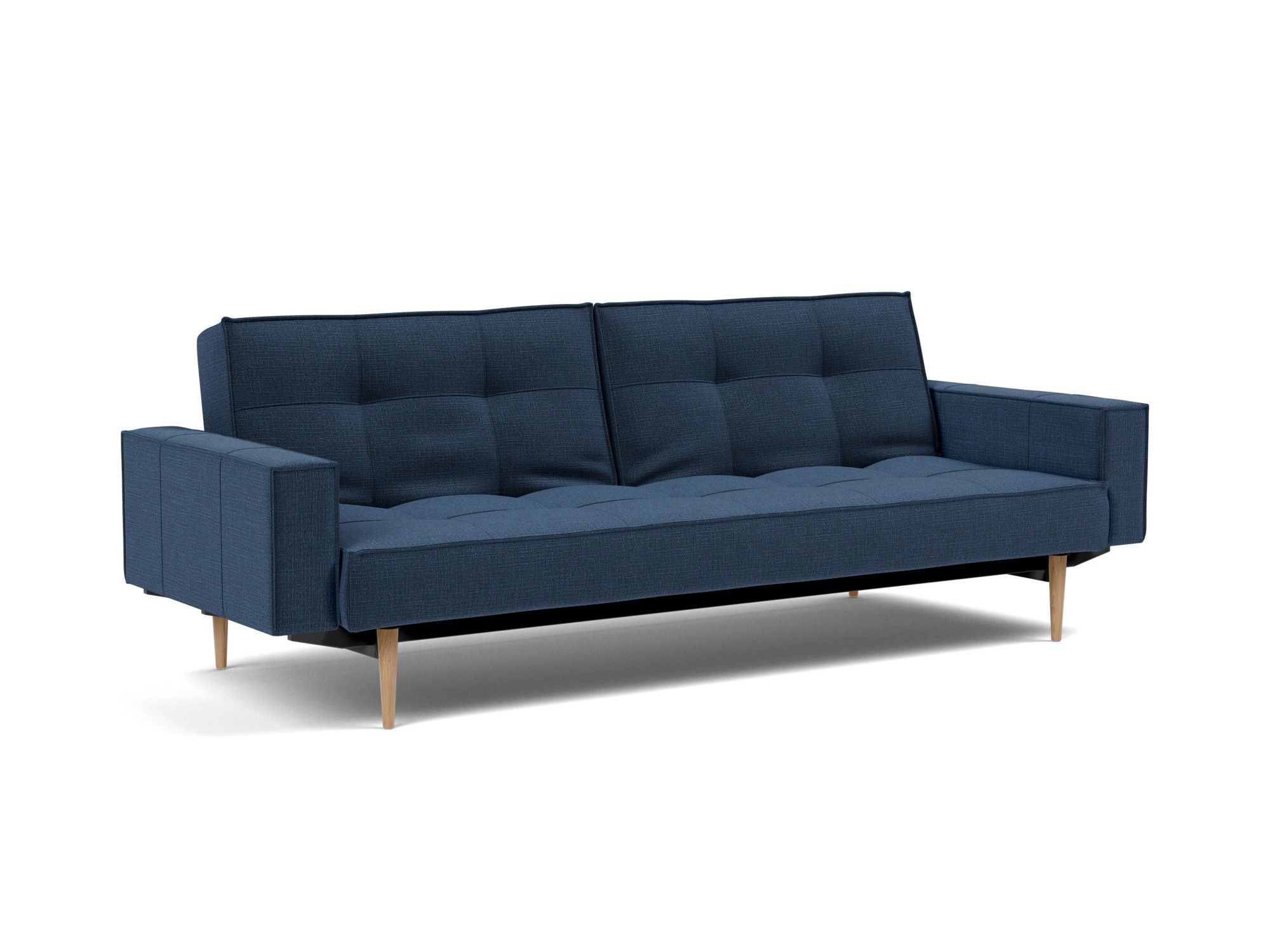 Schlafsofa Splitback mit Armlehnen Chenille Esina 414-Indigo-Blue Beine Styletto Eiche hell