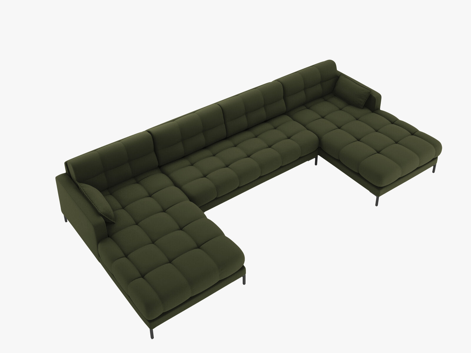 Micadoni Panorama-Sofa Mamaia 6-Sitzer Strukturierter Stoff Neve Grün schwarze Beine