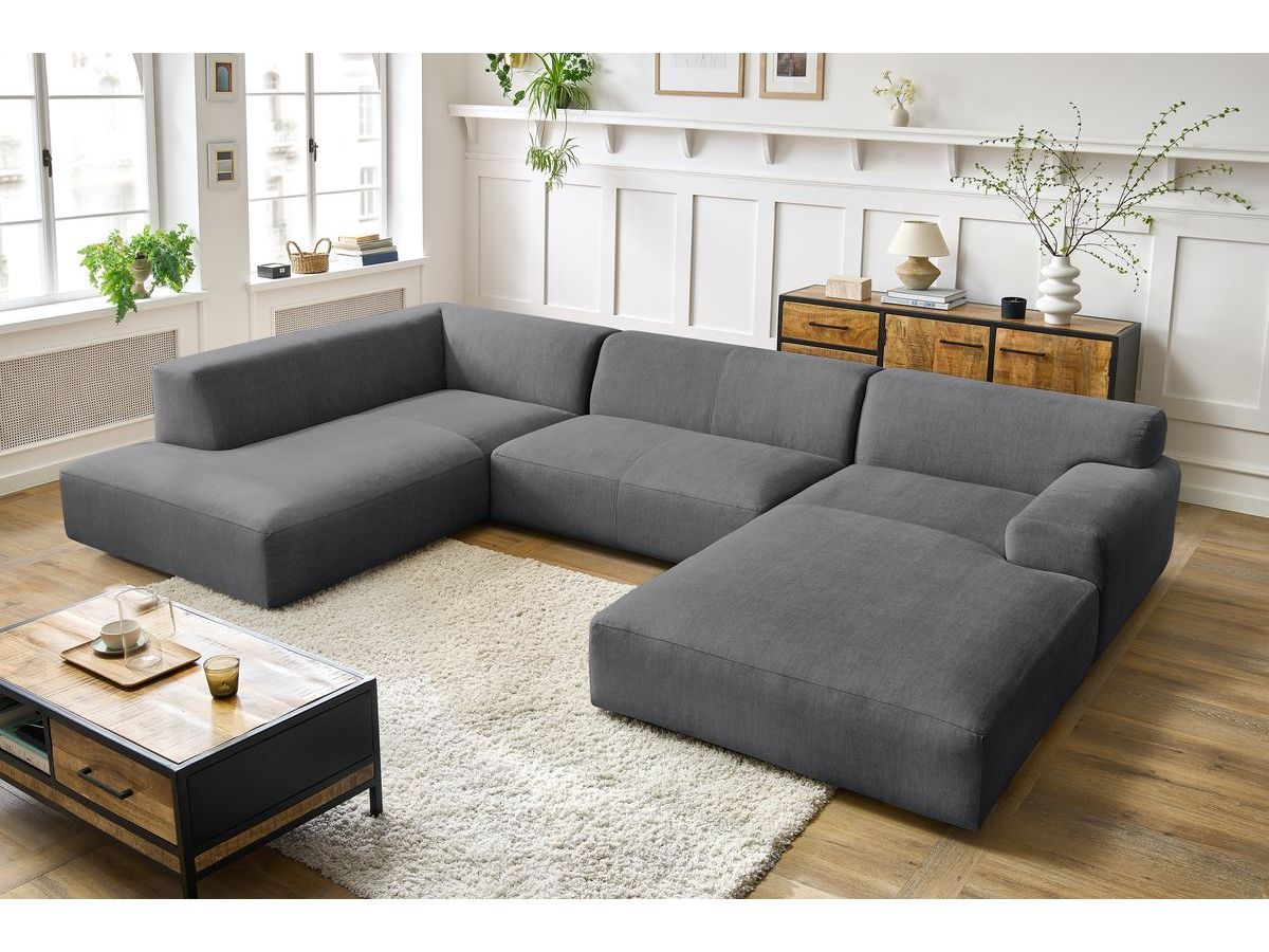 Bobochic Lavena Wohnlandschaft 359 × 220 cm Samt Dunkelgrau Ecke rechts