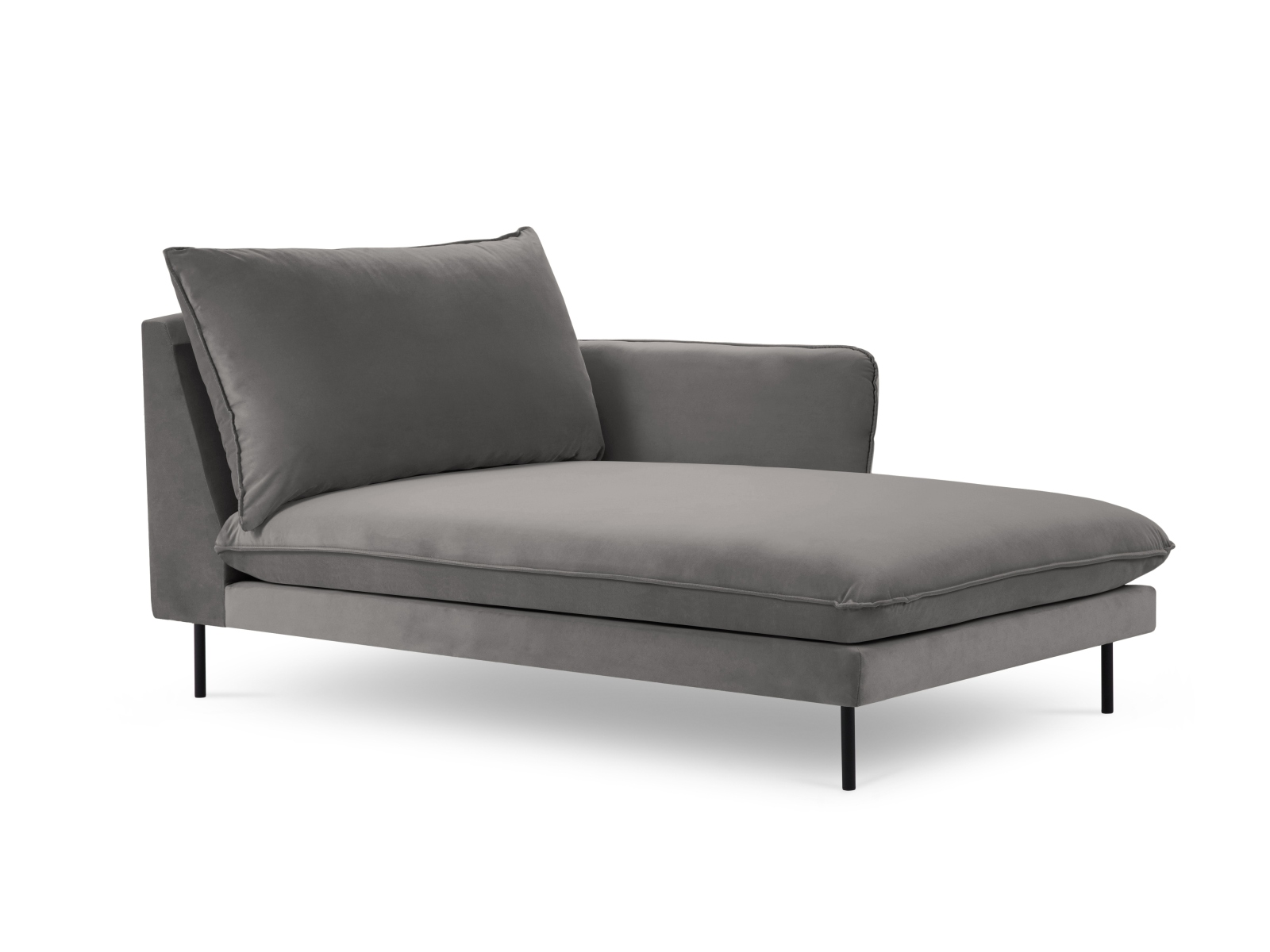 Cosmopolitan Design Chaiselongue Vienna Samt Bluvel Hellgrau Rechts Beine Schwarzes Metall