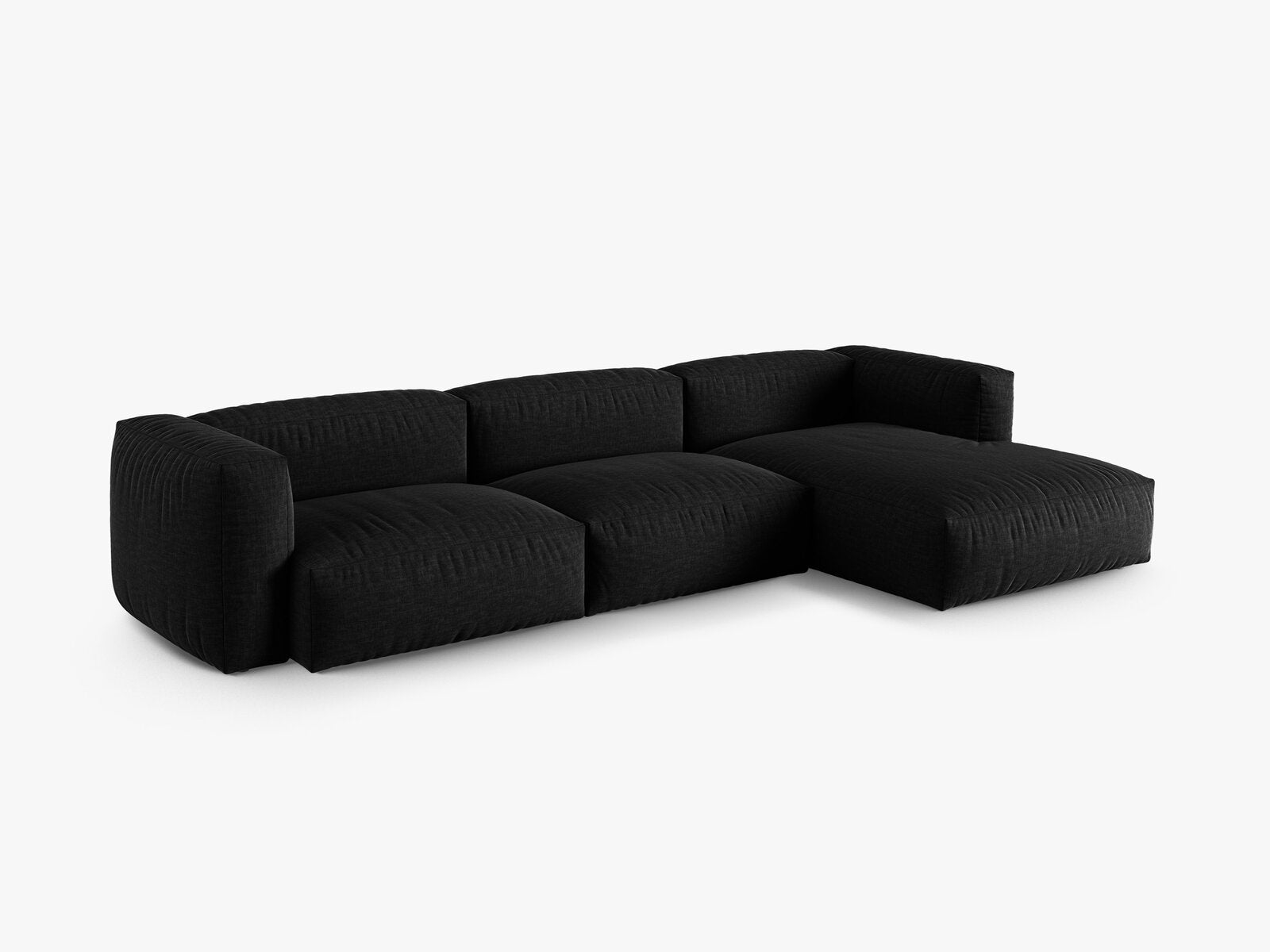 Micadoni Ecksofa Martina 3-Sitzer 90cm Sitztiefe Rechts Strukturierter Stoff Boston Schwarz