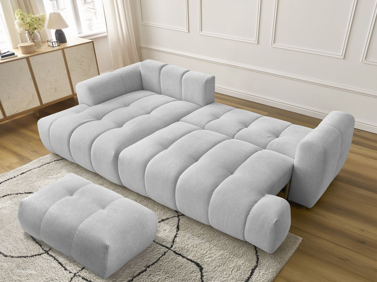 Bobochic Fuji Ecksofa mit Schlaffunktion und Bettkasten und Pouf 292 × 160 cm Stoff Hellgrau Ecke links