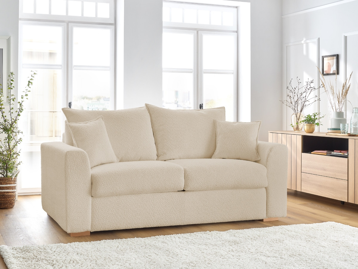 Bobochic Augustin Schlafsofa 3-Sitzer Bouclé-Stoff Beige, Liegefläche 160 × 200 cm