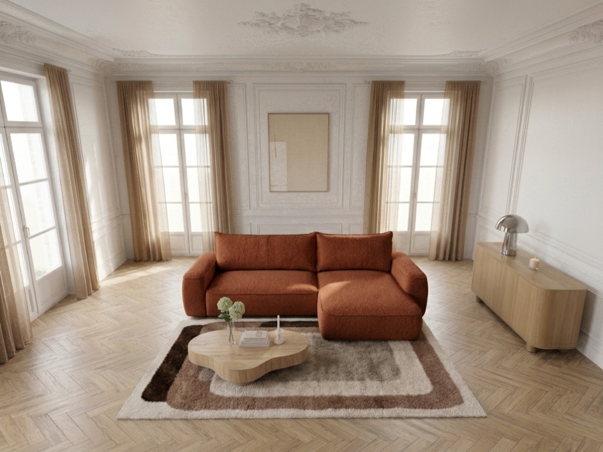 Bobochic Honore Ecksofa mit Schlaffunktion und Bettkasten Chenille Orange