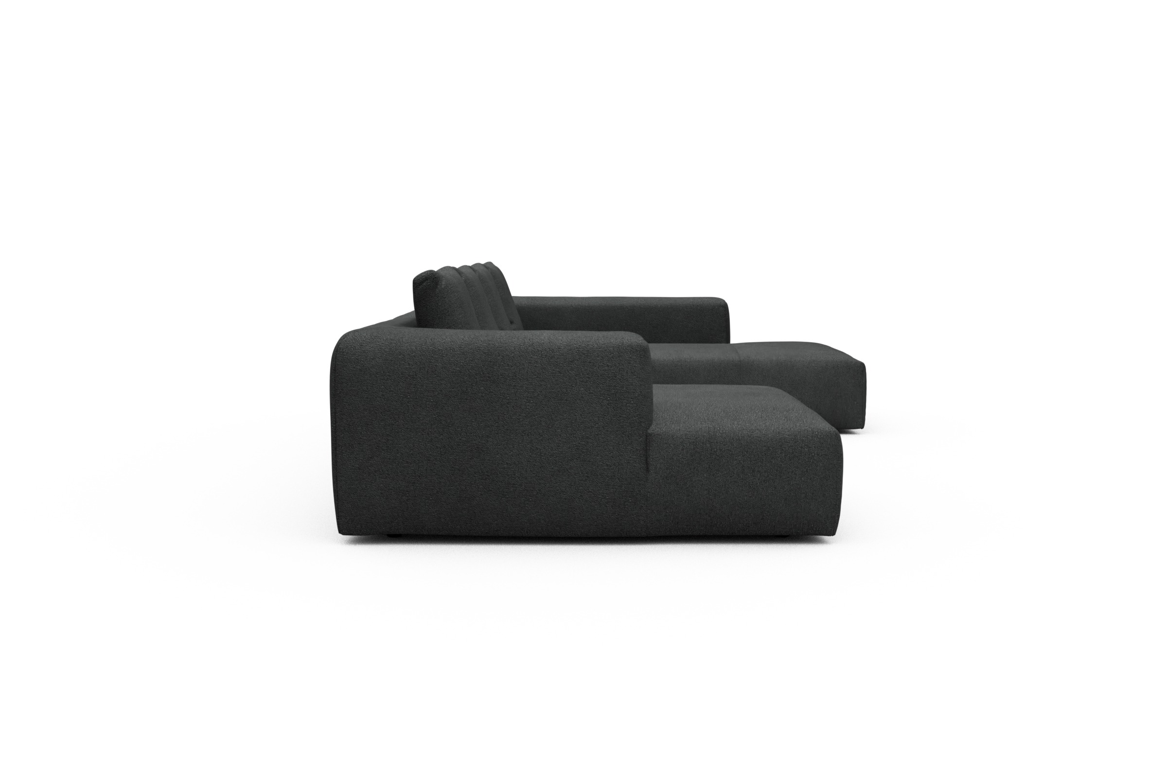 Wohnlandschaft Fred Relax-Ecke rechts mit 2-Sitzer und Chaiselongue links Boucle-Charcoal