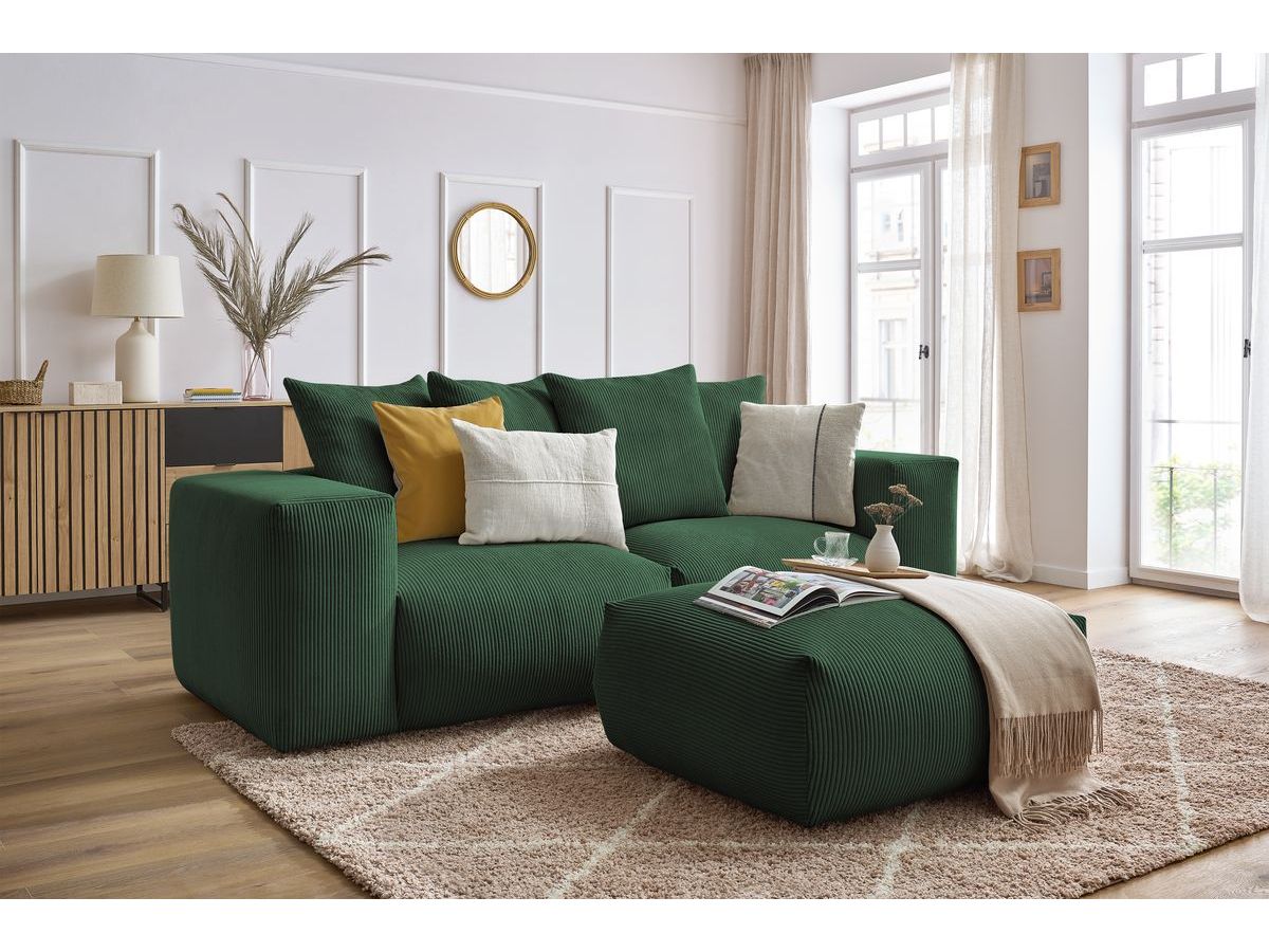 Bobochic Voltaire Sofa 4-Sitzer mit Pouf 248 × 100 cm Cordsamt Grün