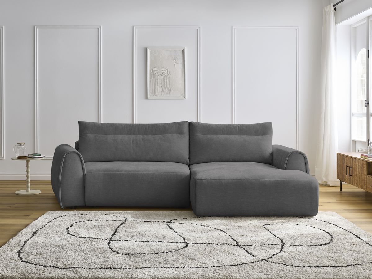 Bobochic Aden Ecksofa 293 × 152 cm Stoff Dunkelgrau Ecke rechts
