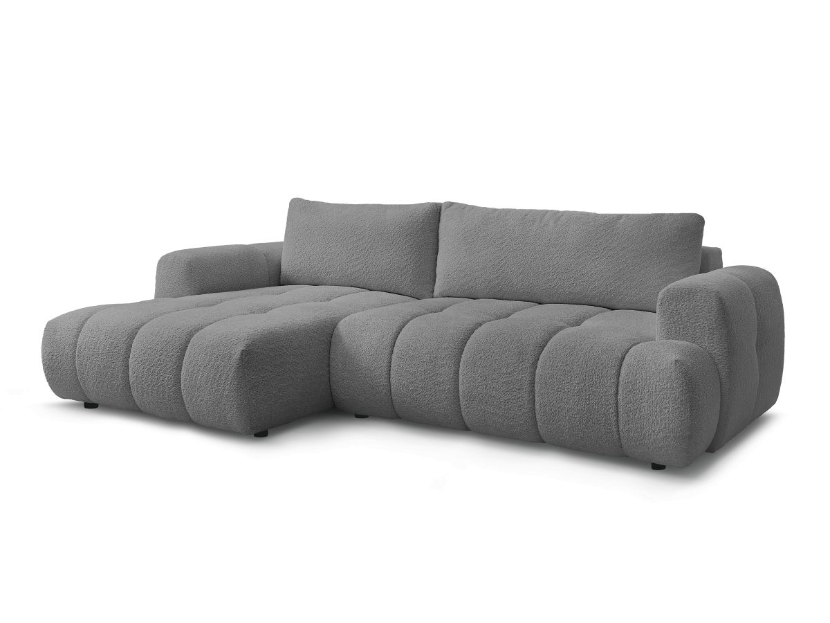 Bobochic Fuji Ecksofa mit Schlaffunktion und Bettkasten 292 × 160 cm Bouclé-Stoff Dunkelgrau Ecke links