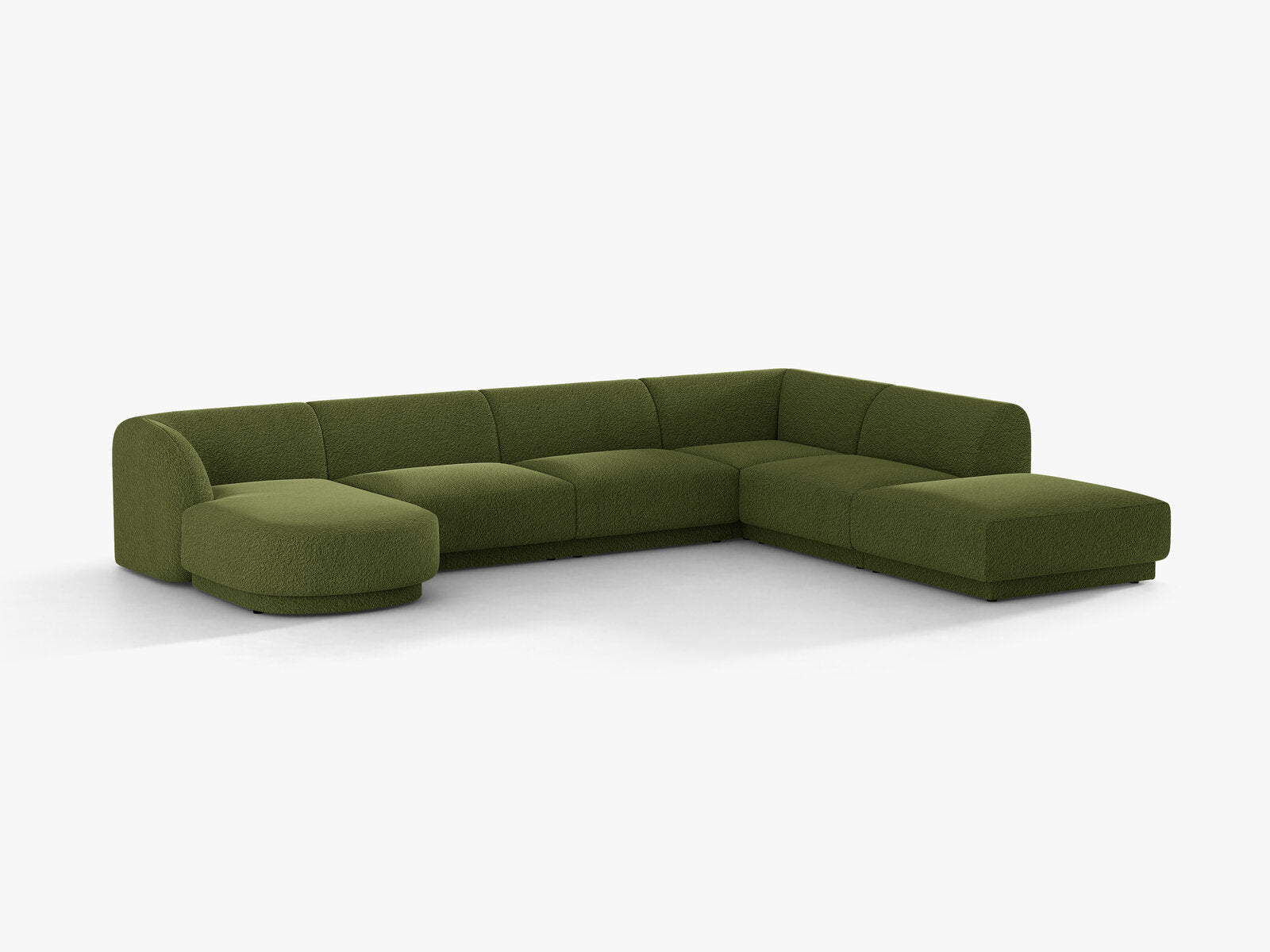 Micadoni Panorama-Ecksofa Miley 6-Sitzer Rechts Boucle Baloo Dunkel-Olivgrün