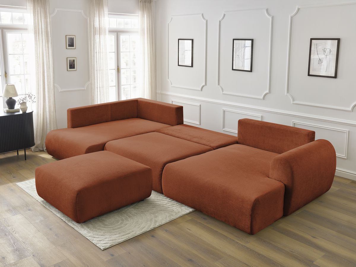 Bobochic Lucien Wohnlandschaft mit Pouf Stoff Orange Ecke rechts