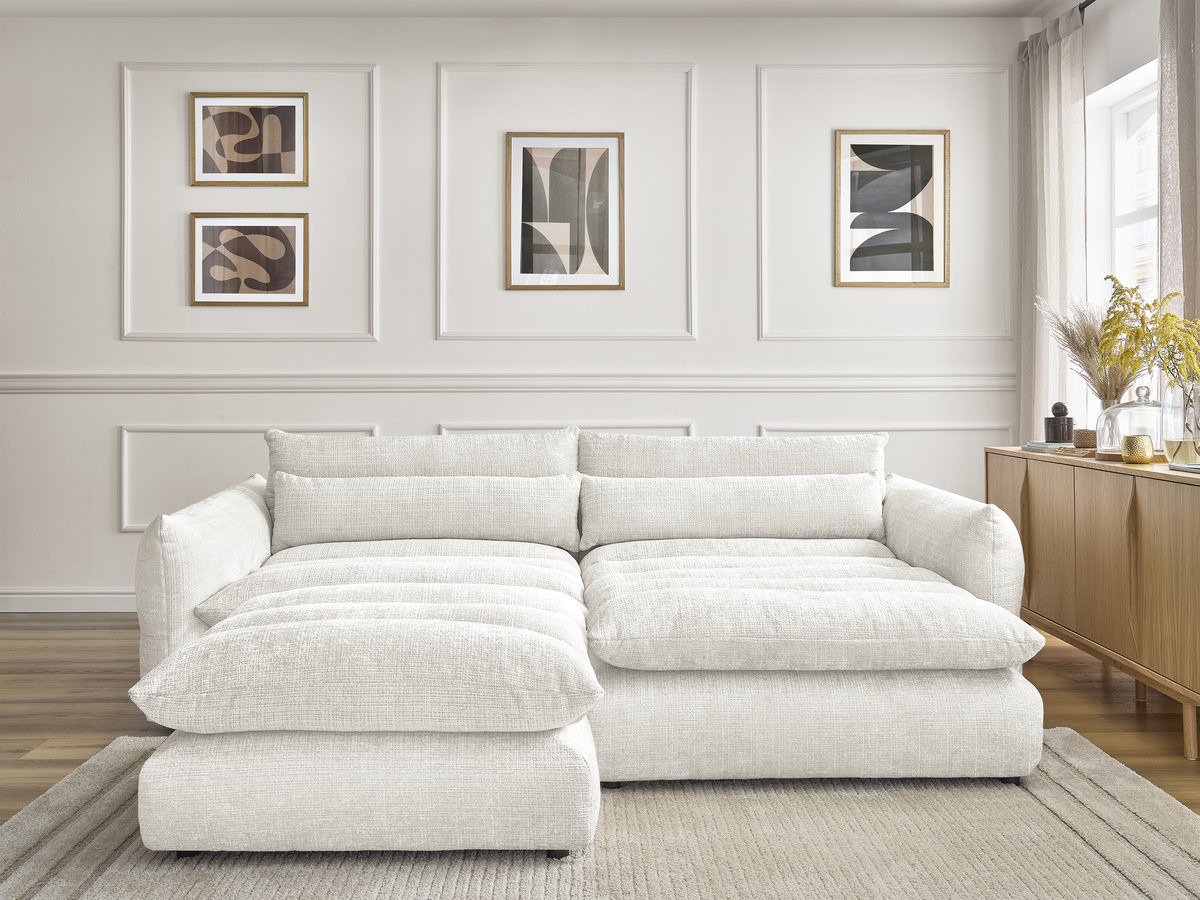 Bobochic Neil Ecksofa mit Pouf Strukturstoff Weiß Ecke rechts