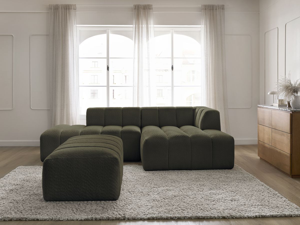 Bobochic Annecy Ecksofa mit Pouf Bouclé-Stoff Grün Ecke rechts