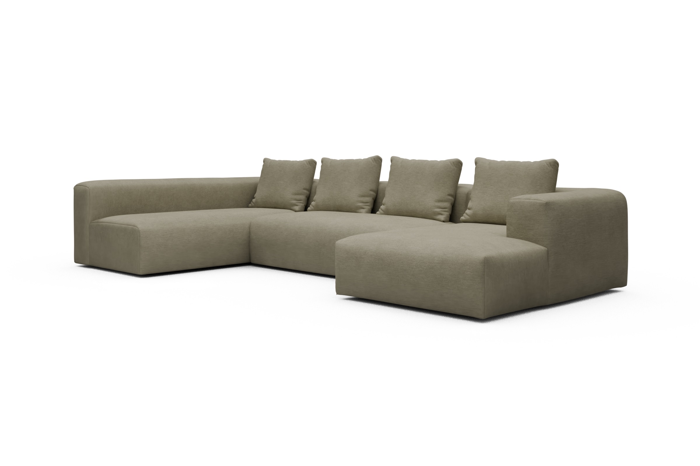 Wohnlandschaft Fred Chaiselongue rechts mit 2-Sitzer und lange Armlehne links Vivus-Dusty-Sand
