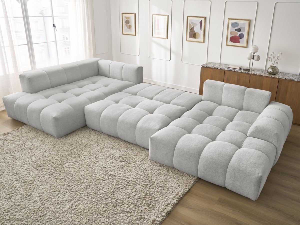 Bobochic Everest Wohnlandschaft, 6 Kissen Melange-Stoff Hellgrau Ecke rechts