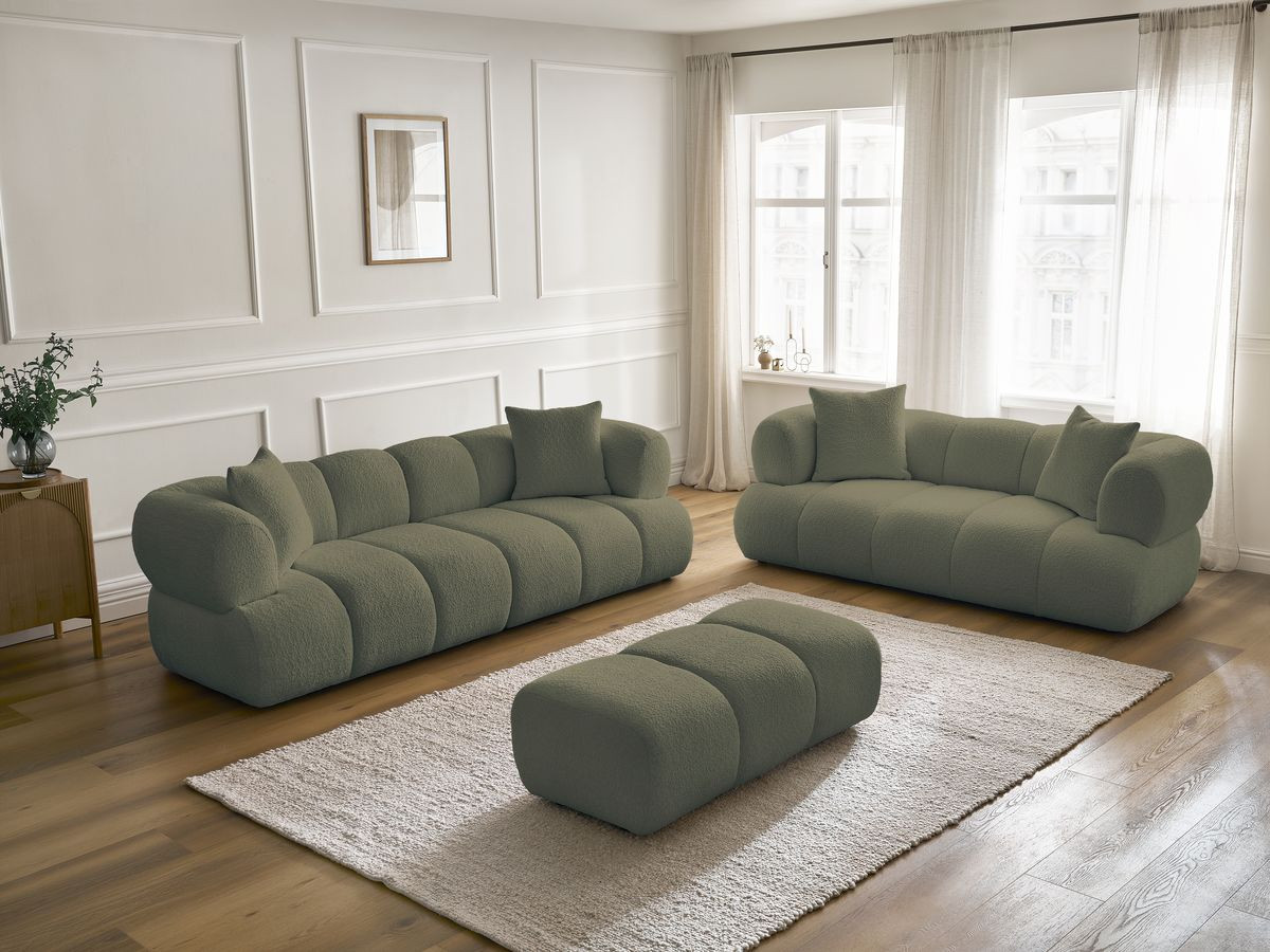 Bobochic Pamira Sofa 5-Sitzer mit Pouf Bouclé-Stoff Grün
