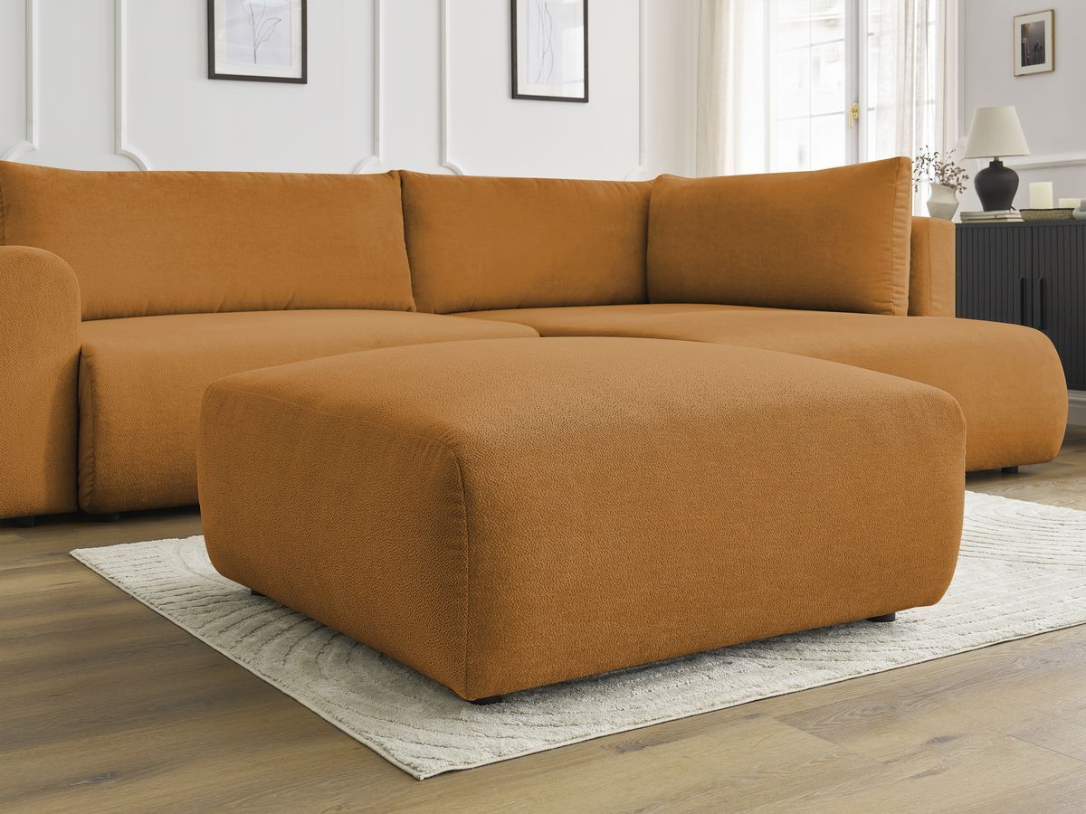 Bobochic Lucien Ecksofa mit Schlaffunktion und Bettkasten und Pouf 296 × 198 cm Stoff Gelb Ecke rechts