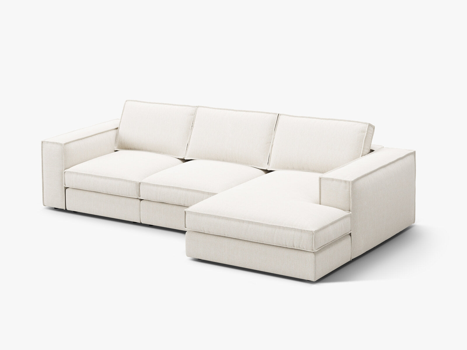 Micadoni modulares Ecksofa Pola 3-Sitzer Rechts Strukturierter Stoff Babel Weiß