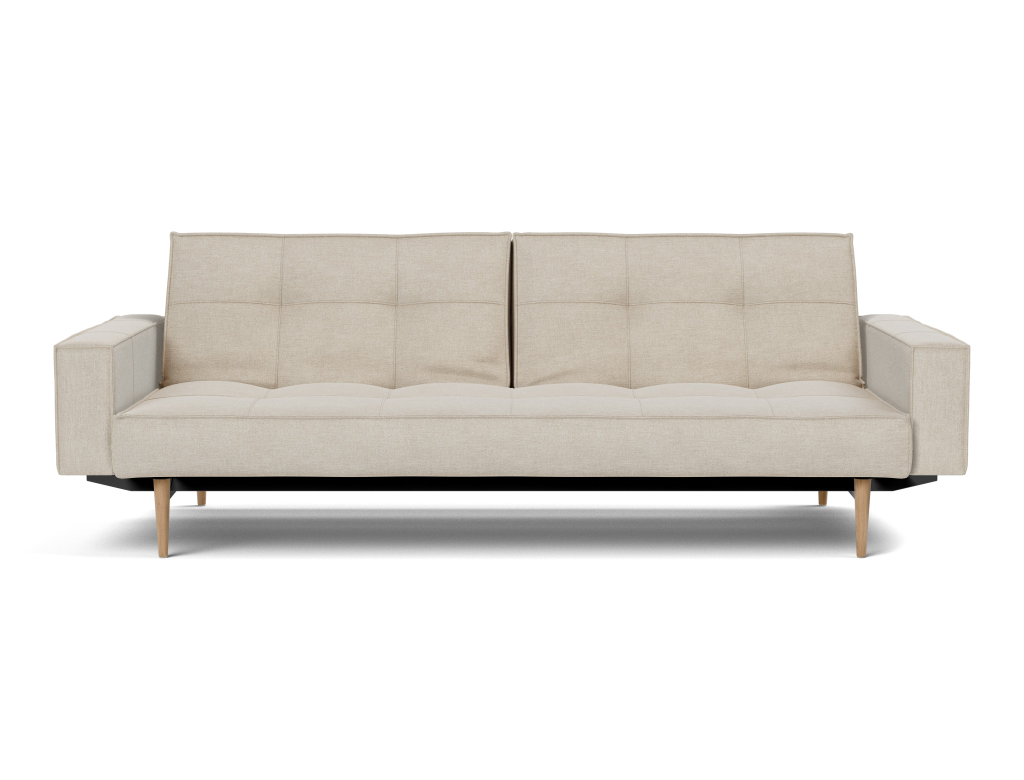 Schlafsofa Splitback mit Armlehnen Flachgewebe Phobos 586-Latte Beine Styletto Eiche hell
