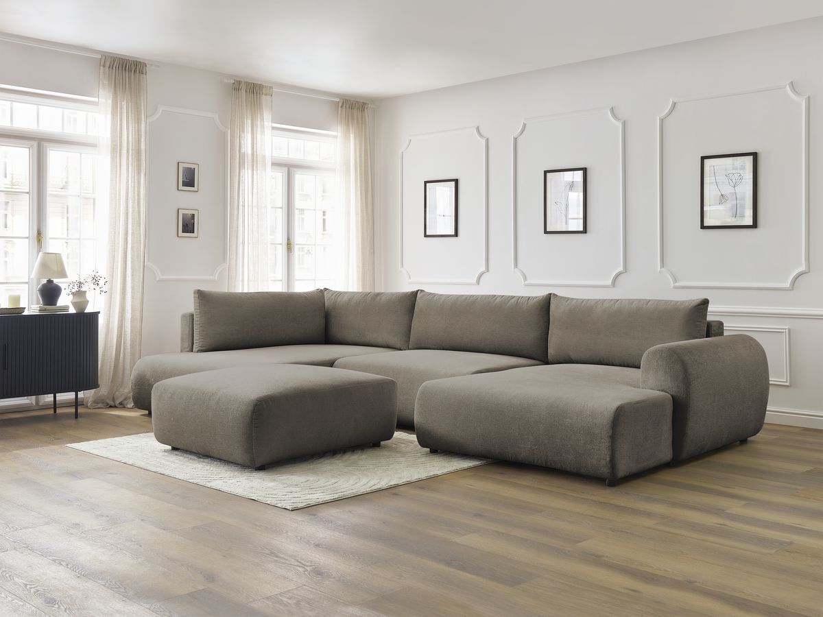 Bobochic Lucien Wohnlandschaft mit Pouf Stoff Taupe Ecke rechts