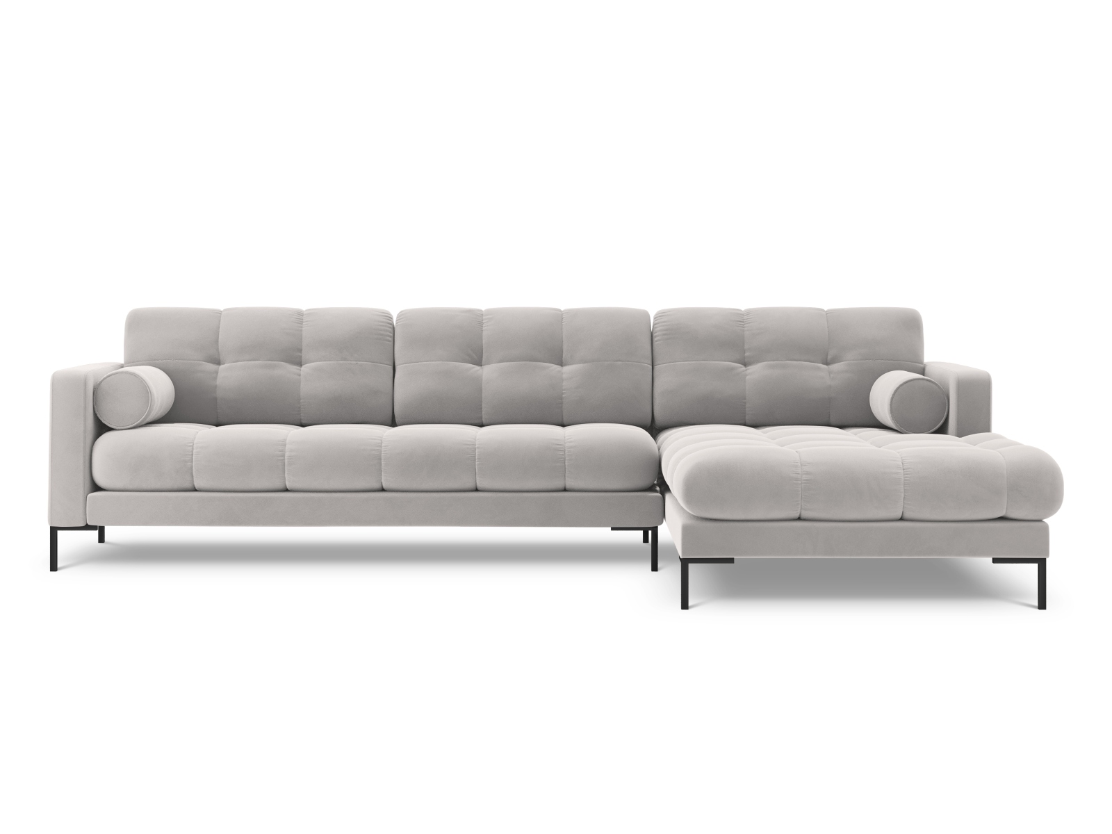 Cosmopolitan Design Ecksofa Bali 5-Sitzer Samt Bluvel Silber Rechts Beine Schwarzes Metall