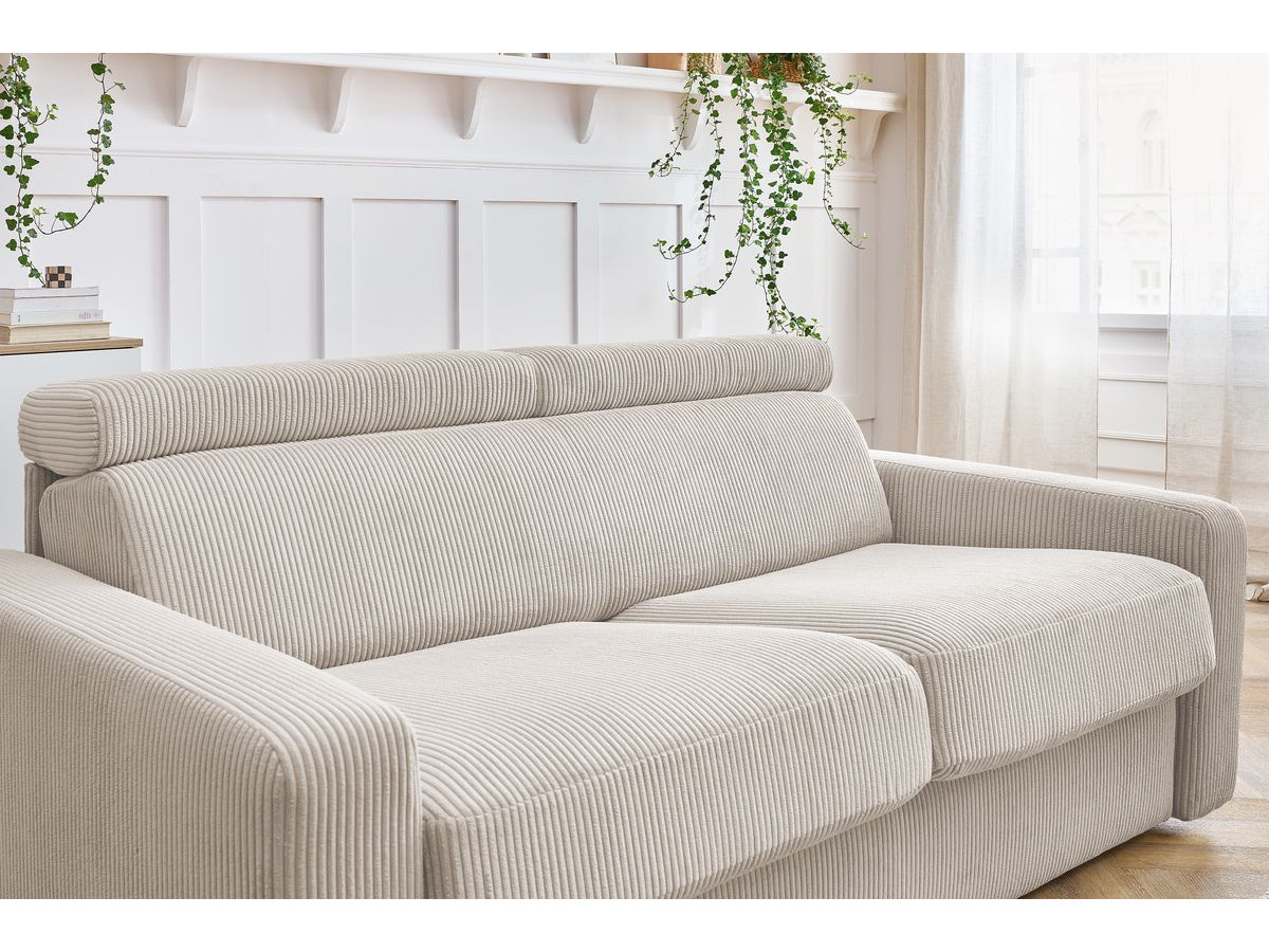 Bobochic Monaco Schlafsofa 3-Sitzer Cordsamt Beige, Liegefläche 140 × 190 cm
