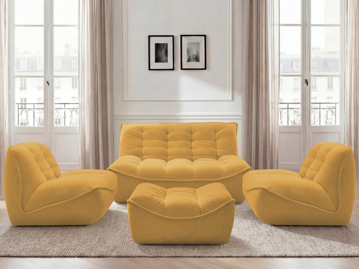 Bobochic Serena Sofa 4-Sitzer mit Pouf Melange-Stoff Gelb