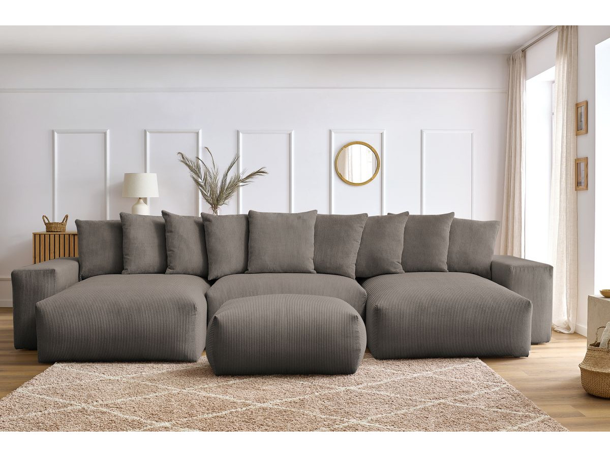Bobochic Voltaire Wohnlandschaft mit Pouf 420 × 174 cm, Liegefläche 135 × 345 cm Cordsamt Taupe