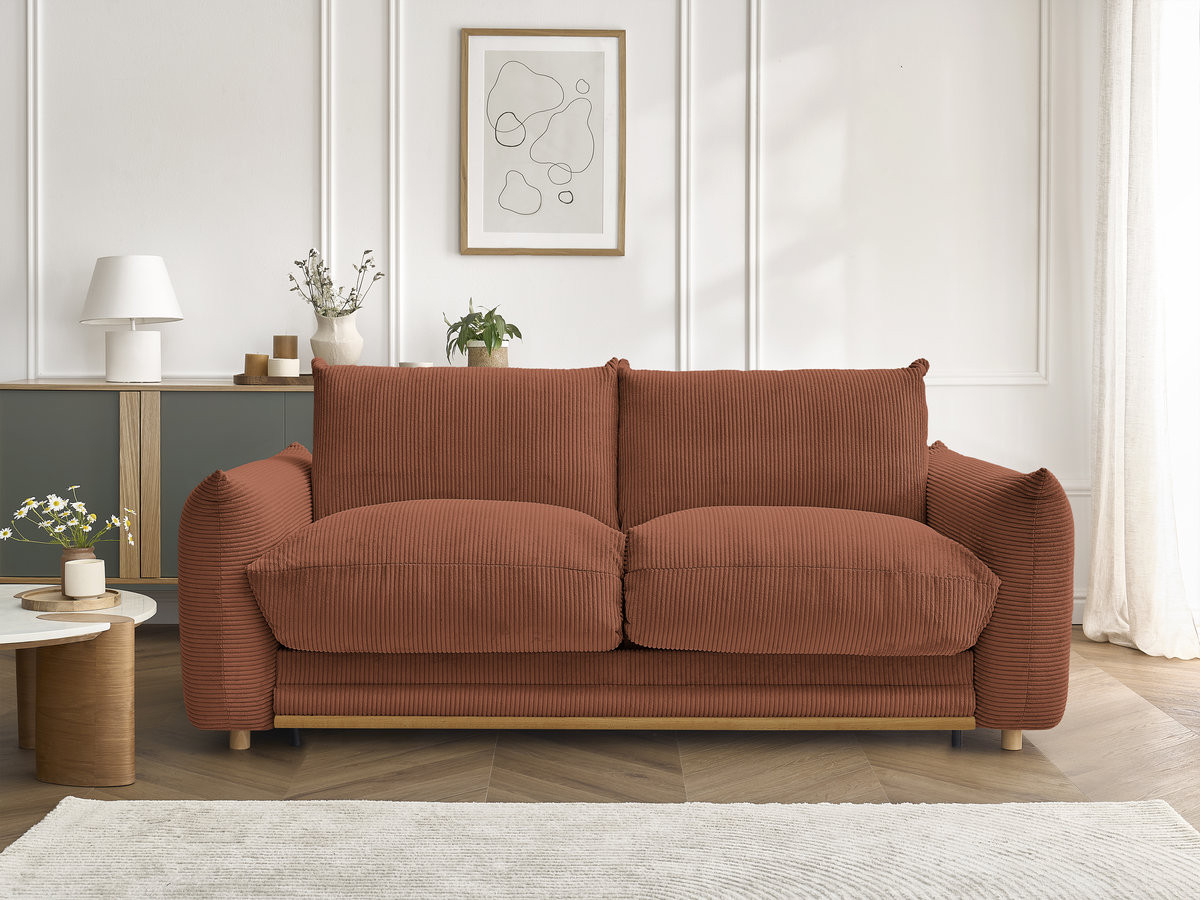 Bobochic Ernest Schlafsofa 3-Sitzer, Liegefläche 140 / 160 × 190 cm Cordsamt Orange, Liegefläche 140 × 190 cm