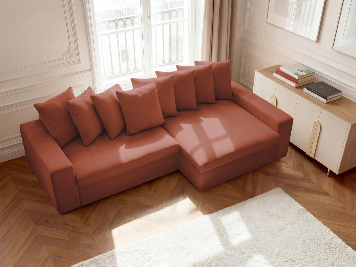 Bobochic Enore Ecksofa 330 × 100 cm Stoff Rot Ecke rechts