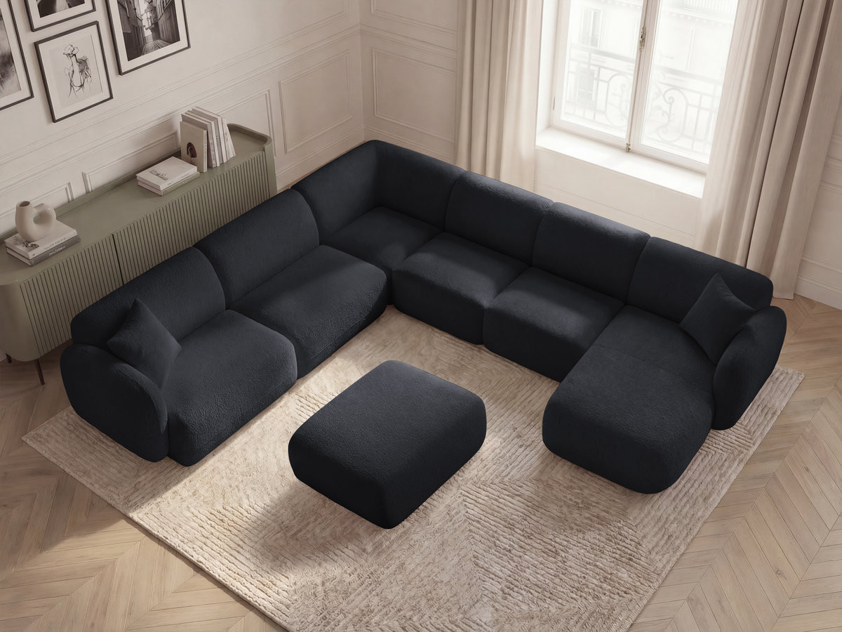 Bobochic Anda Wohnlandschaft mit Pouf 373 × 289 cm Chenille Schwarz Ecke links