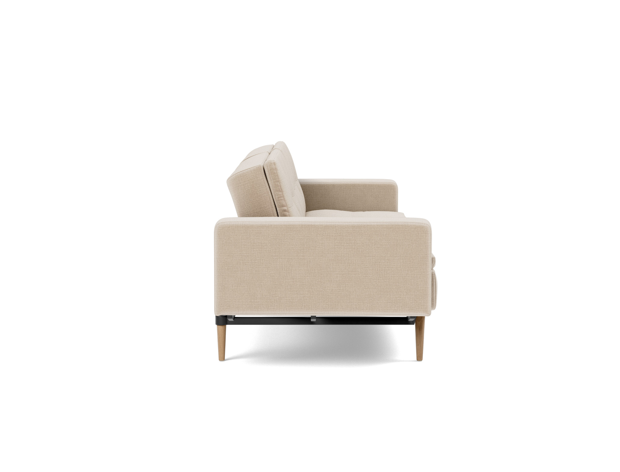 Schlafsofa Dublexo mit Armlehnen Chenille Esina 410-Almond-Beige Beine Styletto Eiche hell