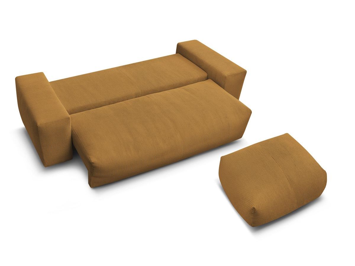 Bobochic Voltaire Schlafsofa 4-Sitzer mit Bettkasten und Pouf Cordsamt Gelb
